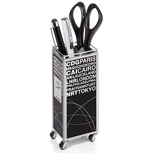 TROIKA® Stiftehalter MINI TROLLEY schwarz/weiß Metall 5,1 x 3,7 x 12,5 cm