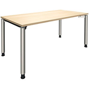 fm Sidney höhenverstellbarer Schreibtisch königsahorn rechteckig, 4-Fuß-Gestell Rundrohr silber 160,0 x 80,0 cm