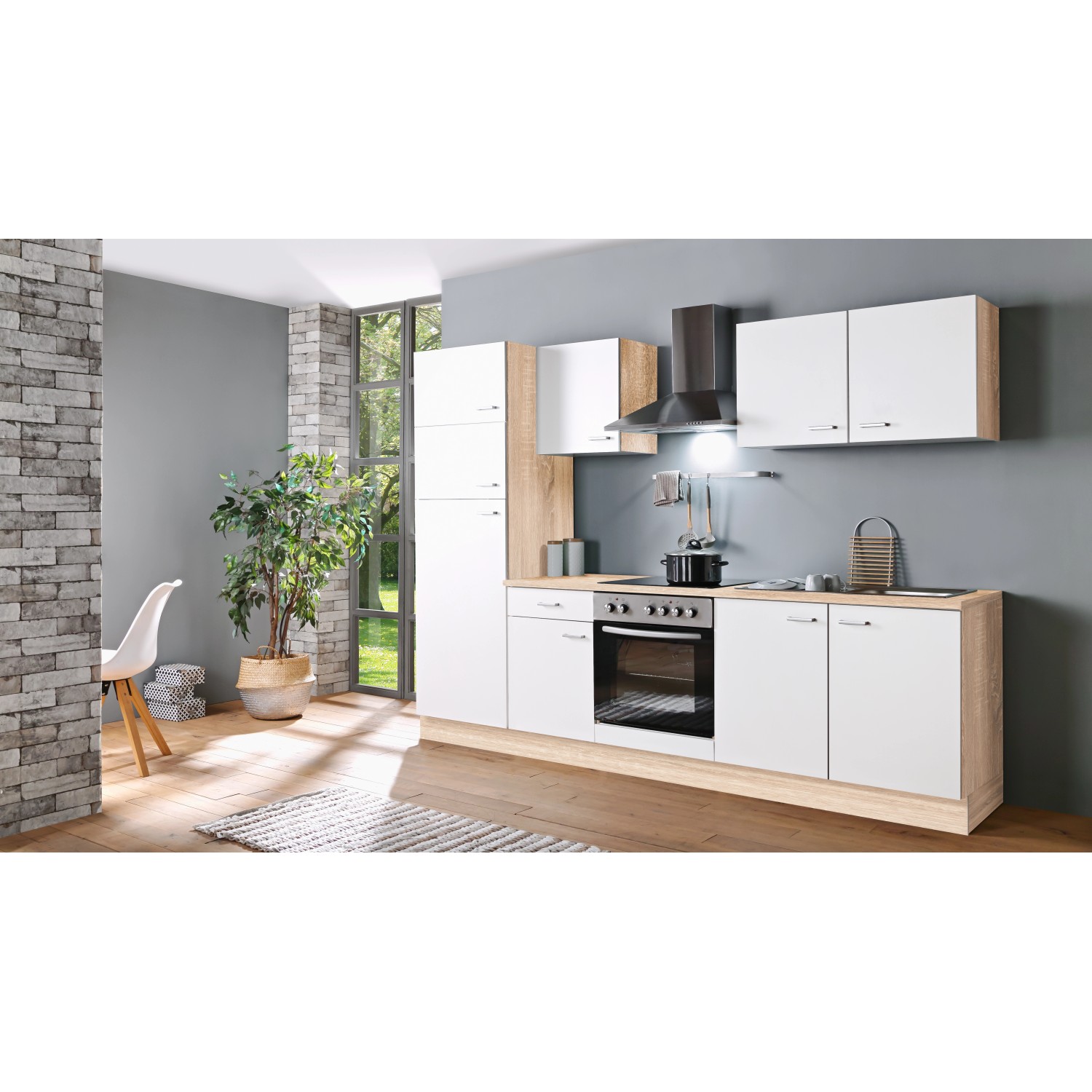 Menke Küchenzeile Classic 270 cm Weiß-Sonoma Eiche Nachbildung
