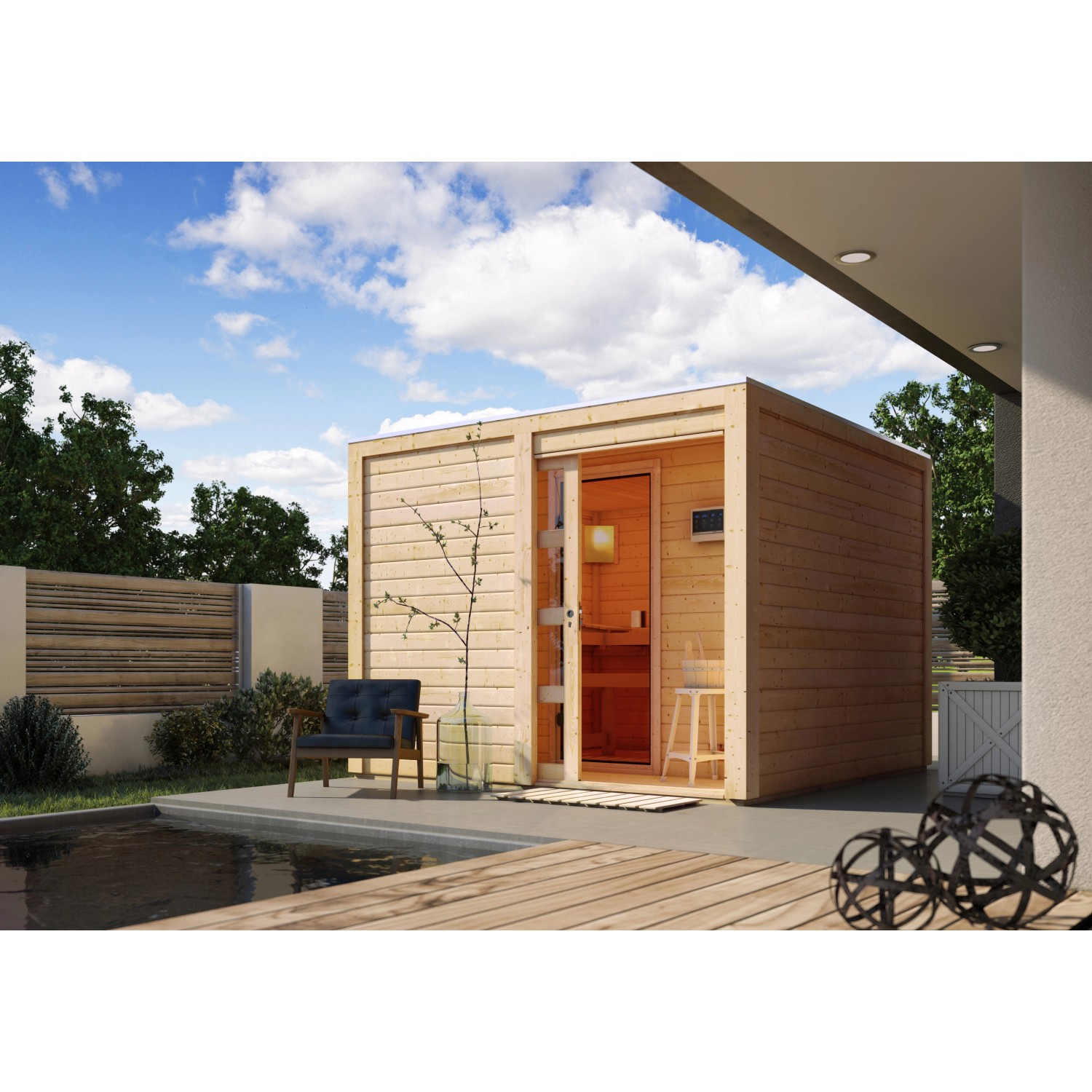 Karibu Saunahaus Jasper mit Bio-Ofen 9kW und externe Steuerung Easy