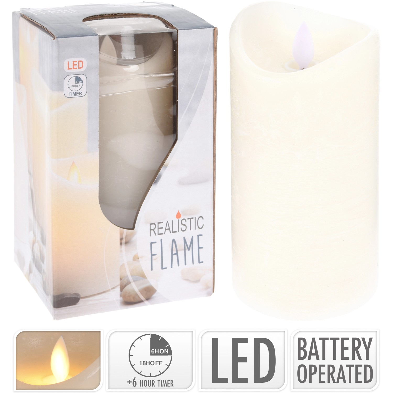LED-Kerze mit integriertem Timer und schwingender Flamme Elfenbein 15x7,5x7,5 cm