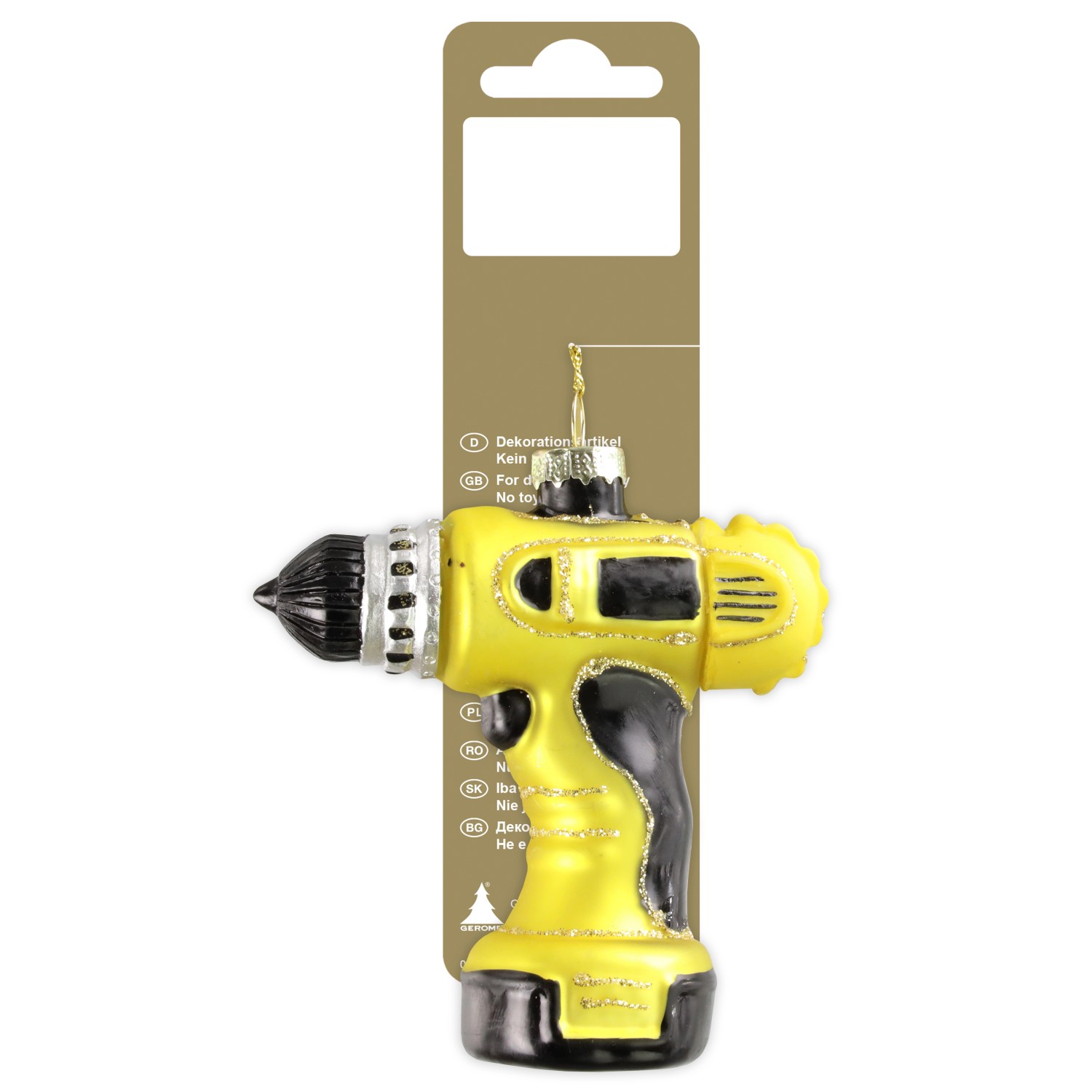 Bohrmaschine zum Hängen Glas und Polyresin 10 cm Glitter