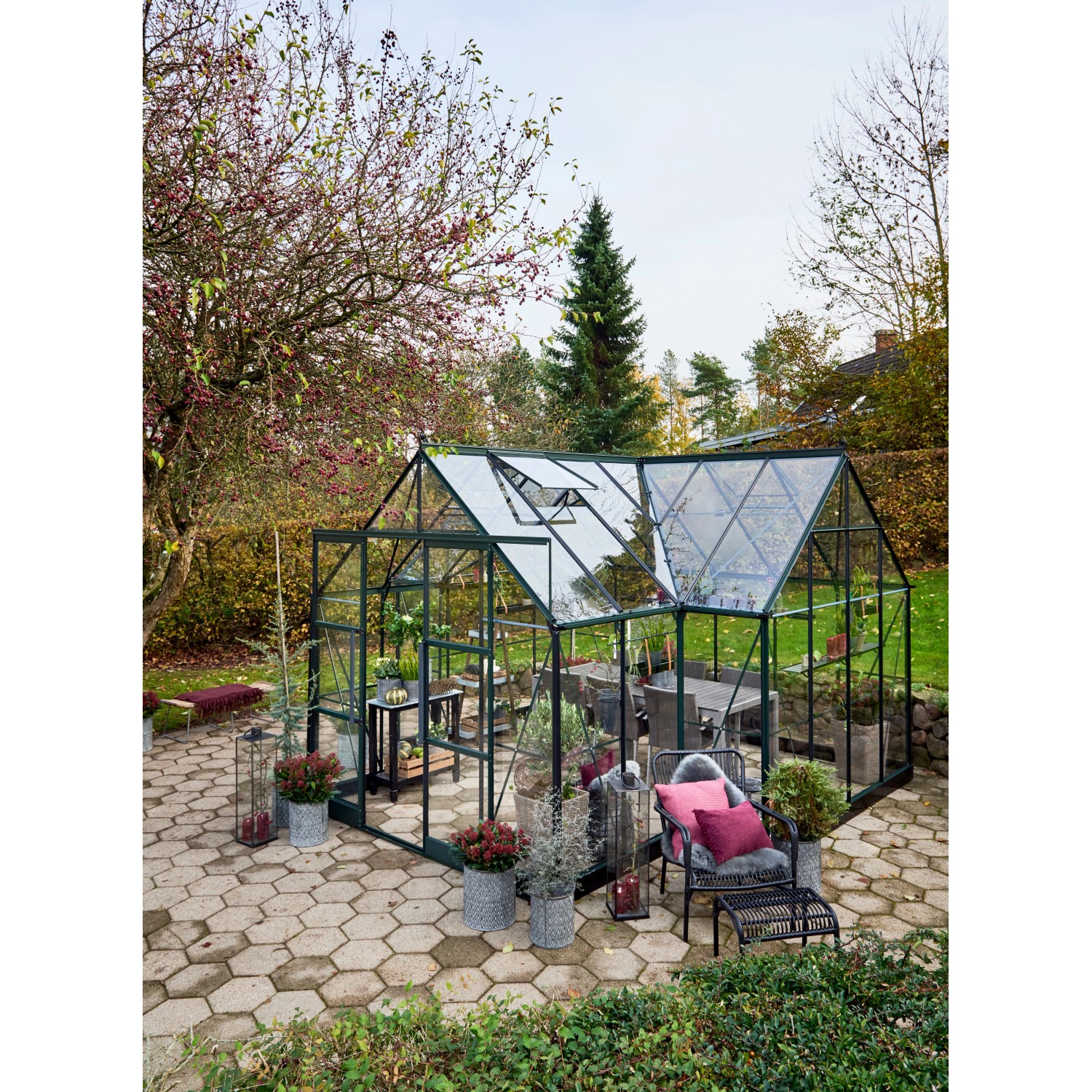 Halls Gewächshaus GardenRoom Set Garden Room Grün 12,9 m² inkl. Fundamentrahmen