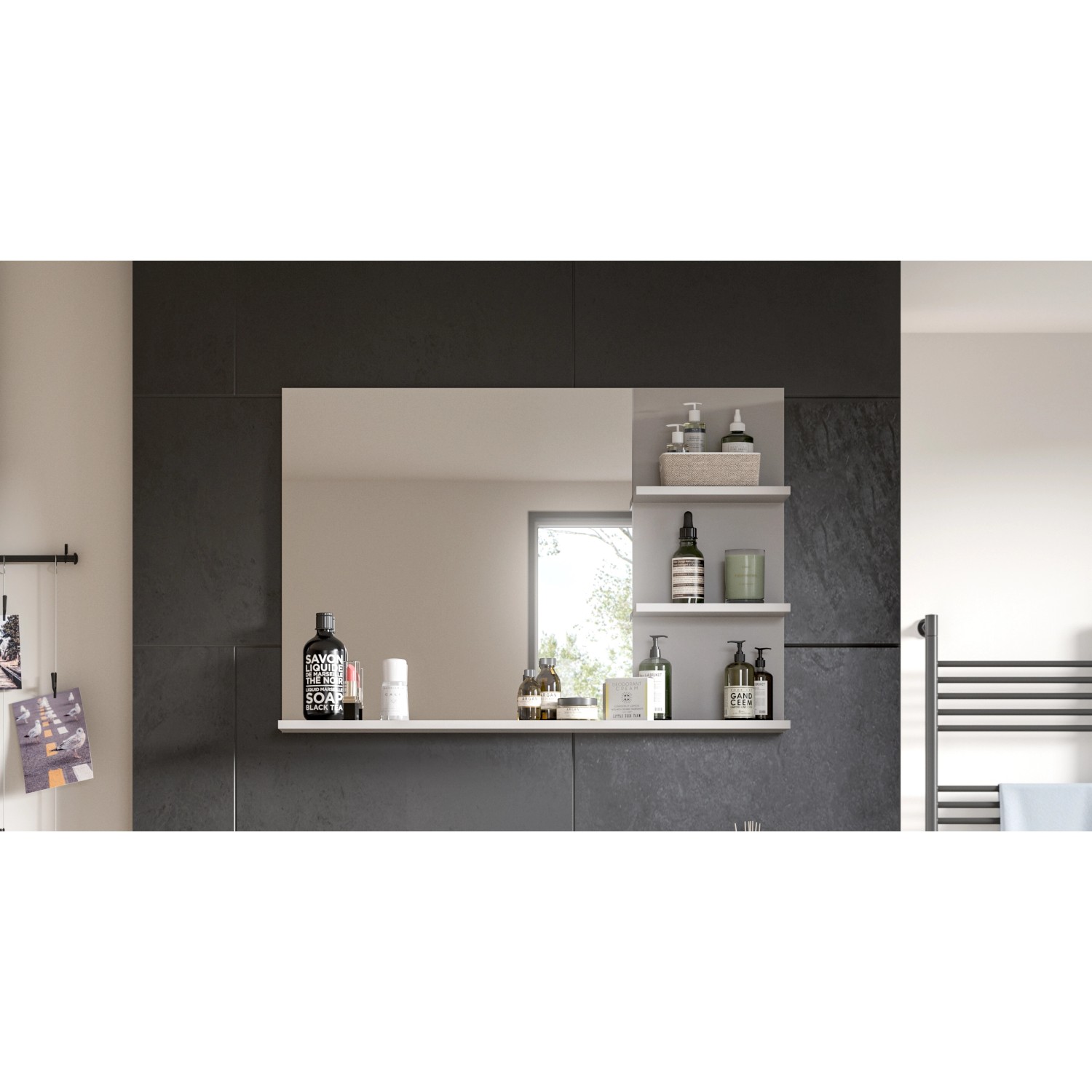 Spiegelshelf m. Spiegel 100 cm x 69 cm x 16 cm Grau-Grau