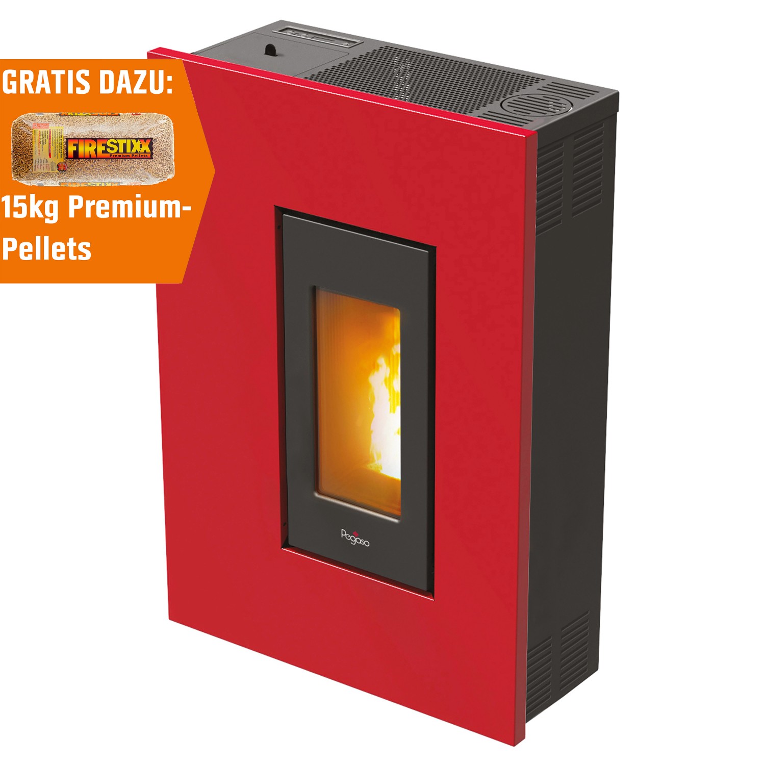 PEGASO Pelletofen Madison Stahl Bordeaux 5,3 kW mit Automatik