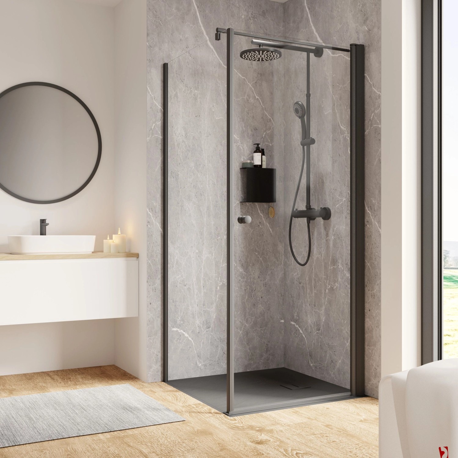 Schulte Dusche Drehtür mit Seitenwand Garant 2.0 Mattschwarz 200x90x90cm Rechts