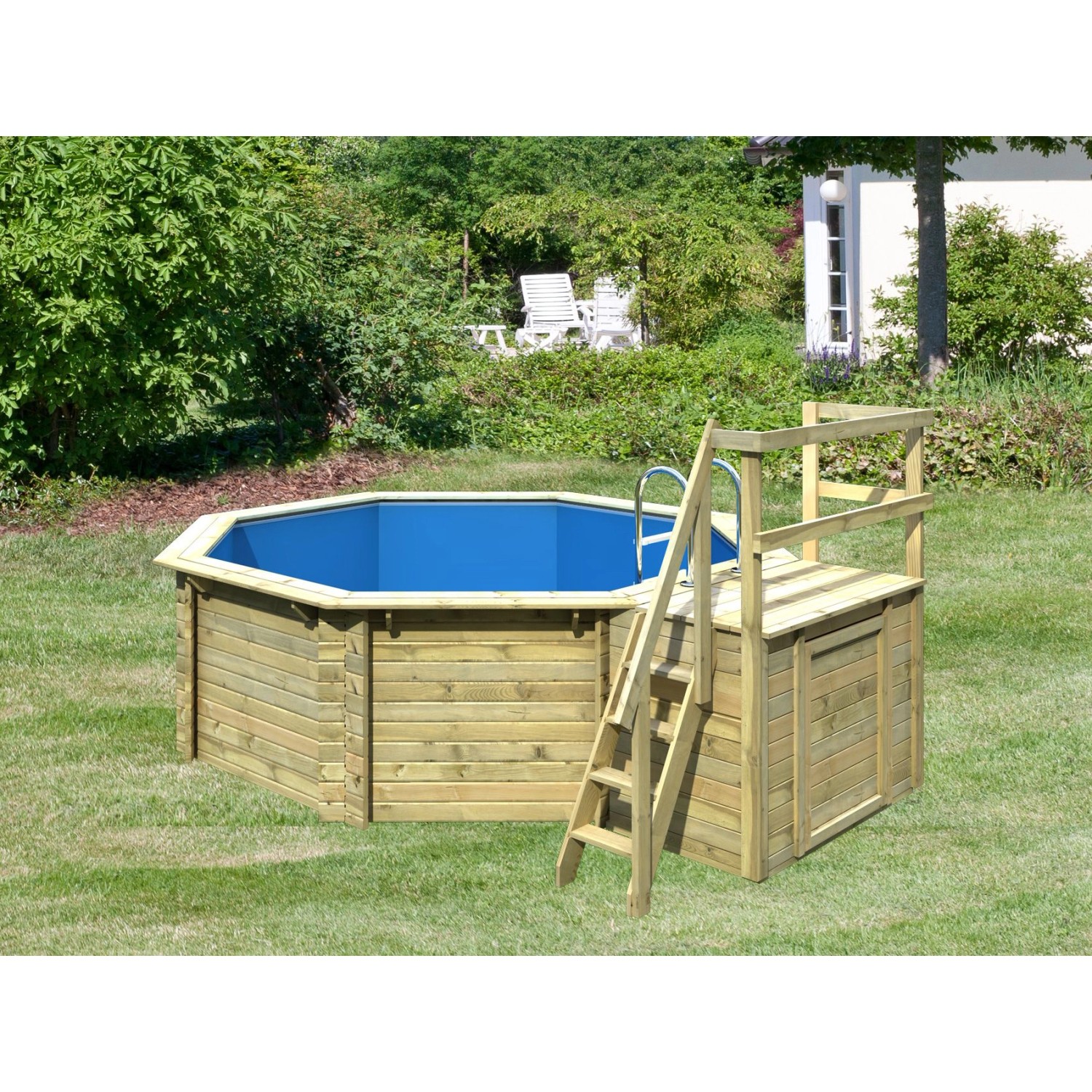 Karibu Pool 1 Set B inkl. Skimmer mit Sonnenterrasse