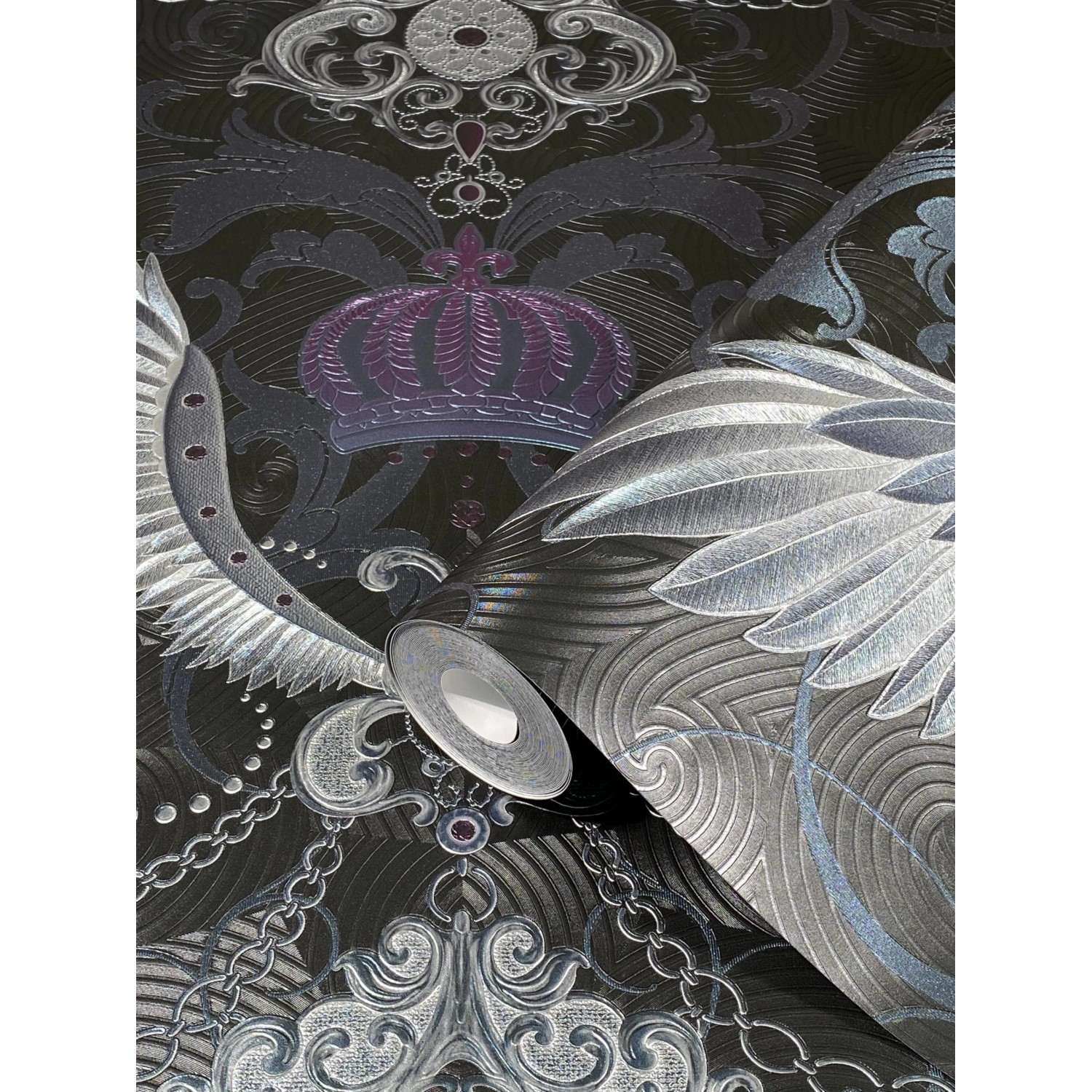 Glööckler Vliestapete Imperial Adlerflügel mit Ketten Schwarz-Silber