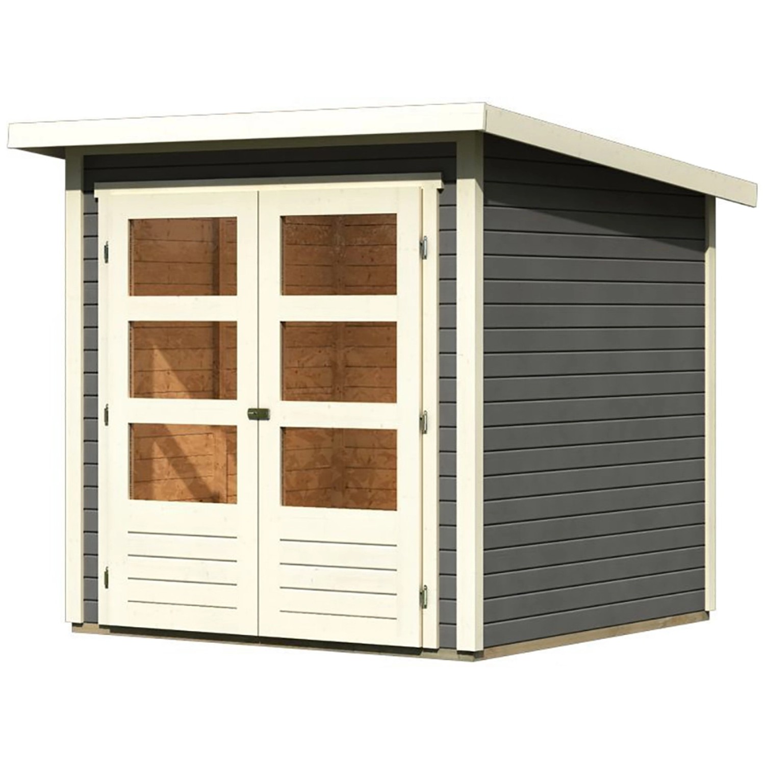 Karibu Holz-Gartenhaus Sitten Terragrau Pultdach Lackiert 182 cm x 182 cm