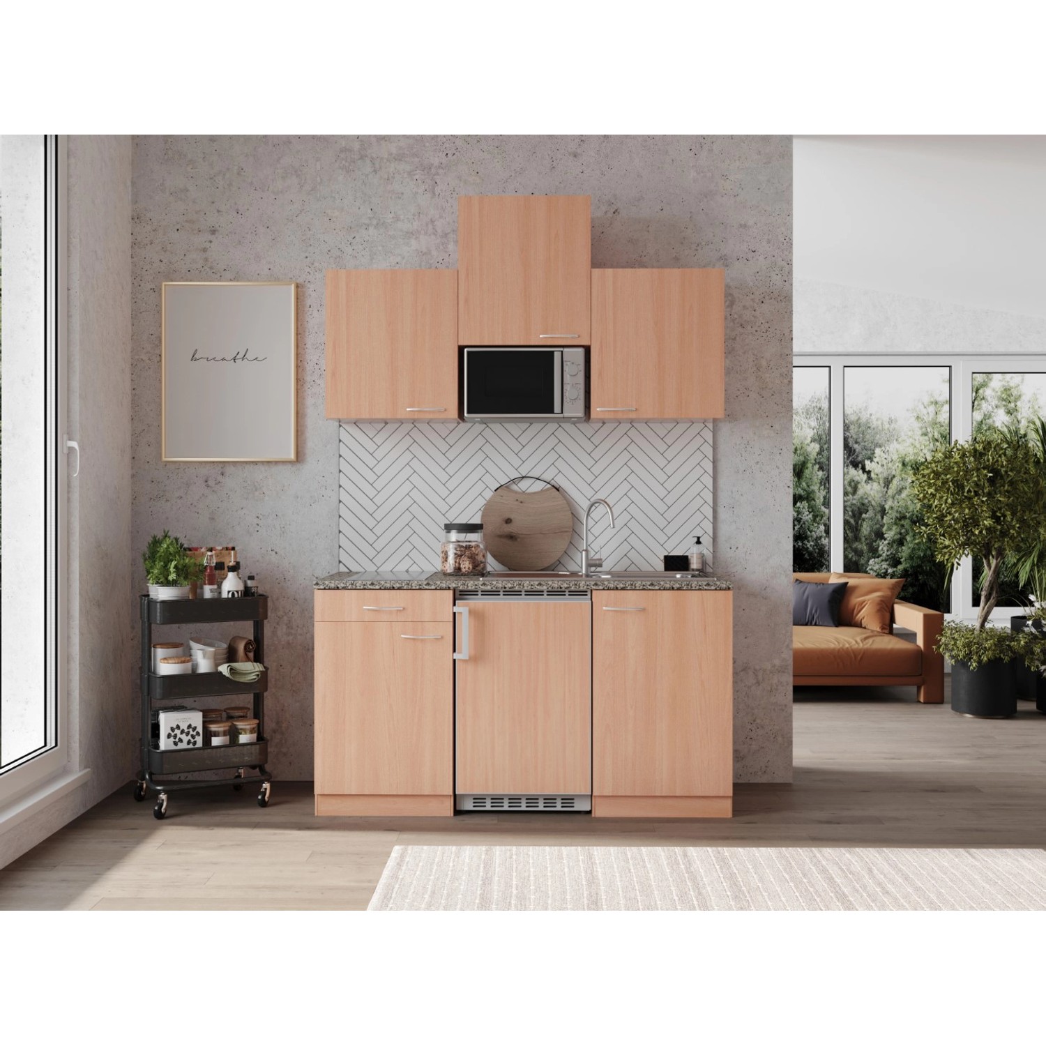 Respekta Küchenzeile KB150BBMIC 150 cm Buche