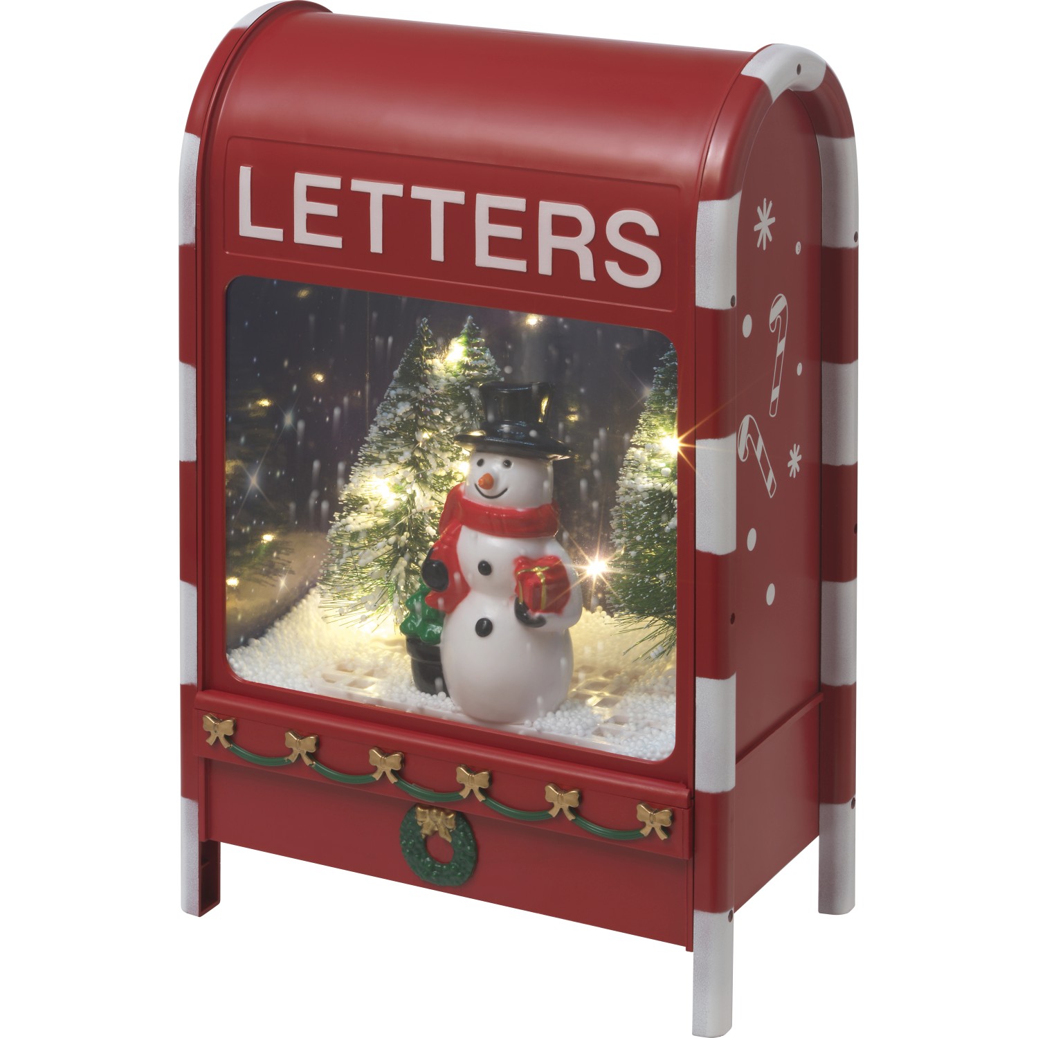 Spieluhr Briefkasten Schneemann mit LED-Beleuchtung 23 cm x 14,5 cm x 37 cm