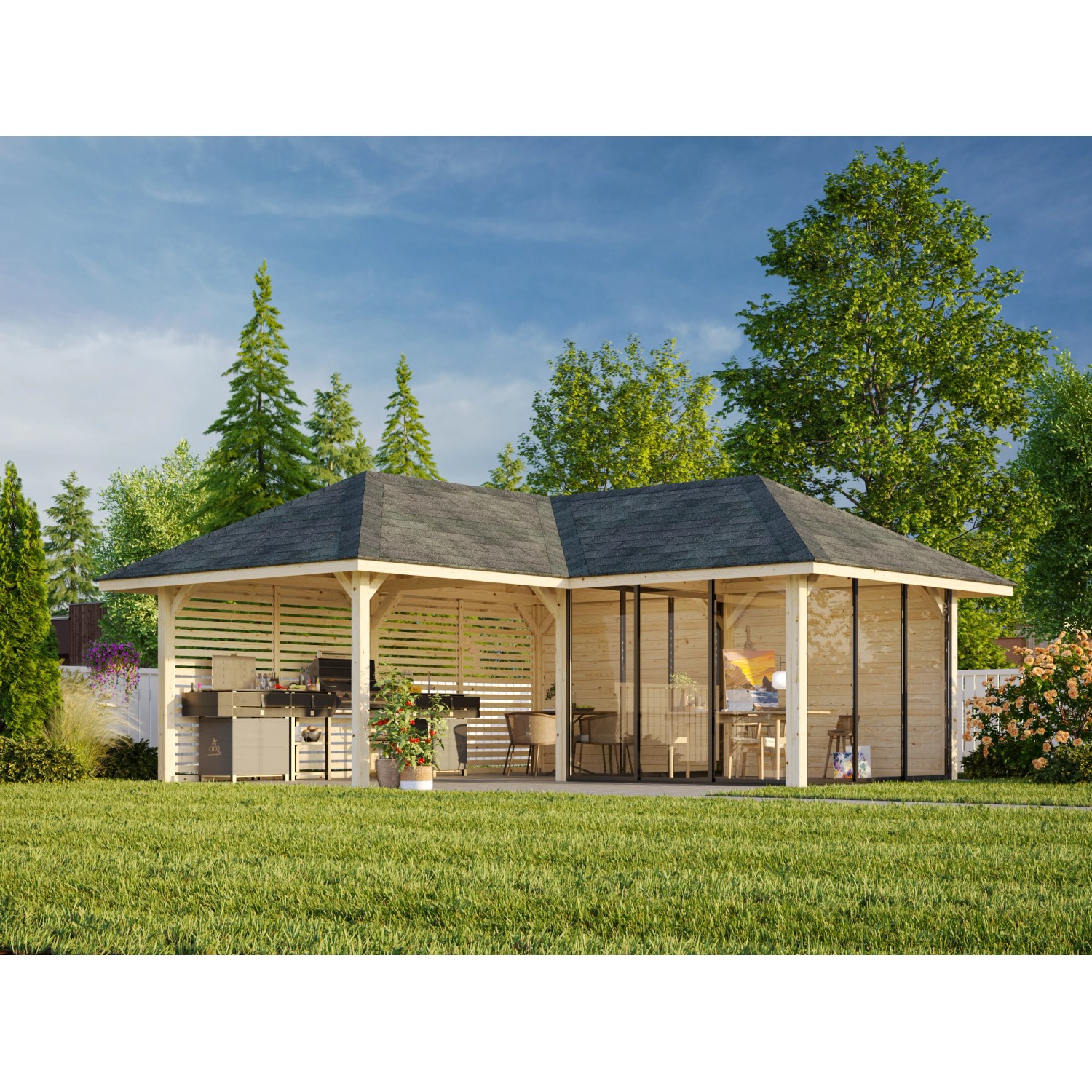 Palmako Pavillon Bianca Set 211 Slide 588 x 588 cm Lackiert Weiß FSC®