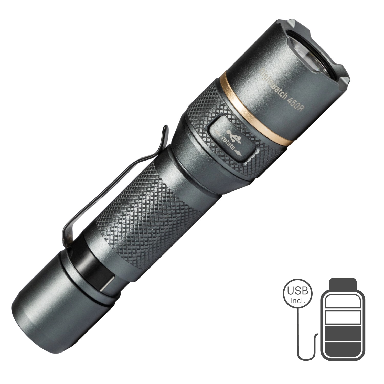 LED's Work Akku-Taschenlampe 450lm 5000K IPX7 dimm- und zoombar