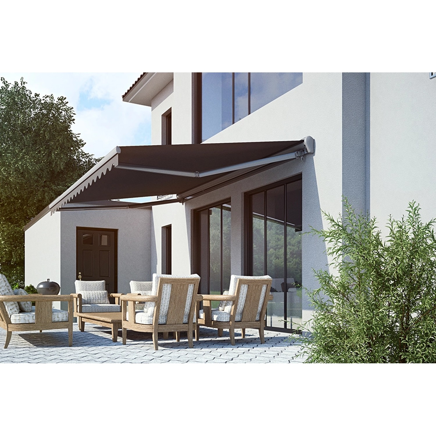 Halbkassetten Markise SUN LED 300 x 200 cm Gestell Anthrazit Tuch Grau NHK re.