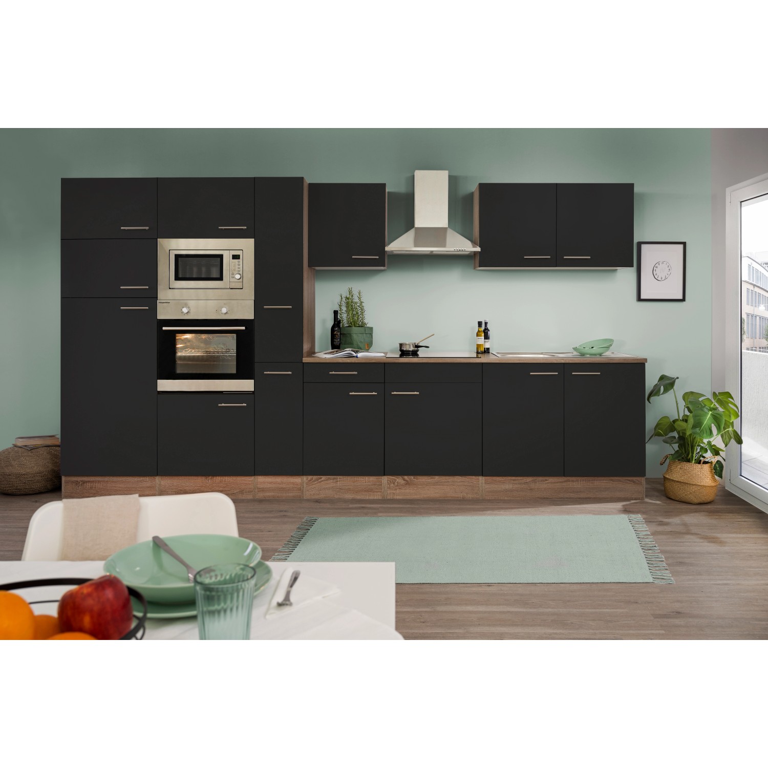 Respekta Küchenzeile KB360EYSMIGKE 360 cm Schwarz-Eiche York Nachbildung