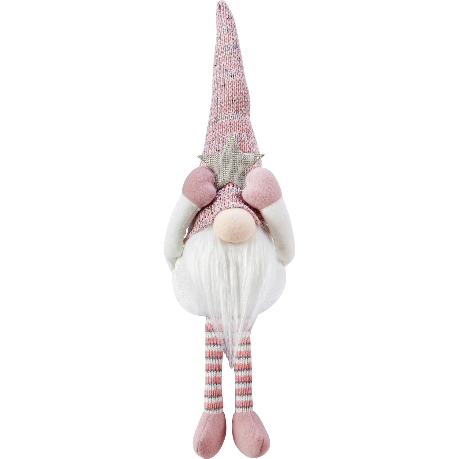 Stoff-Weihnachtsmann Sitzend Rosa-Weiß 49 cm x 8 cm x 12 cm