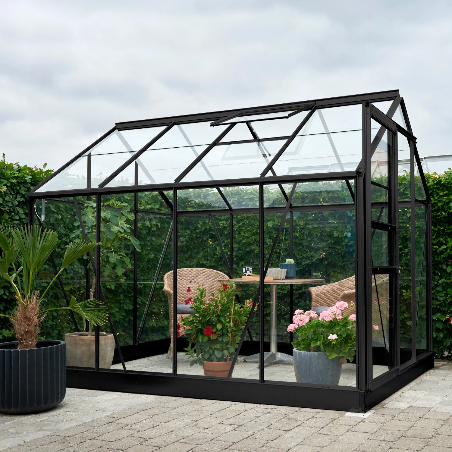 Halls Gewächshaus Popular 86 Schwarz 5 m² inkl. Fundamentrahmen