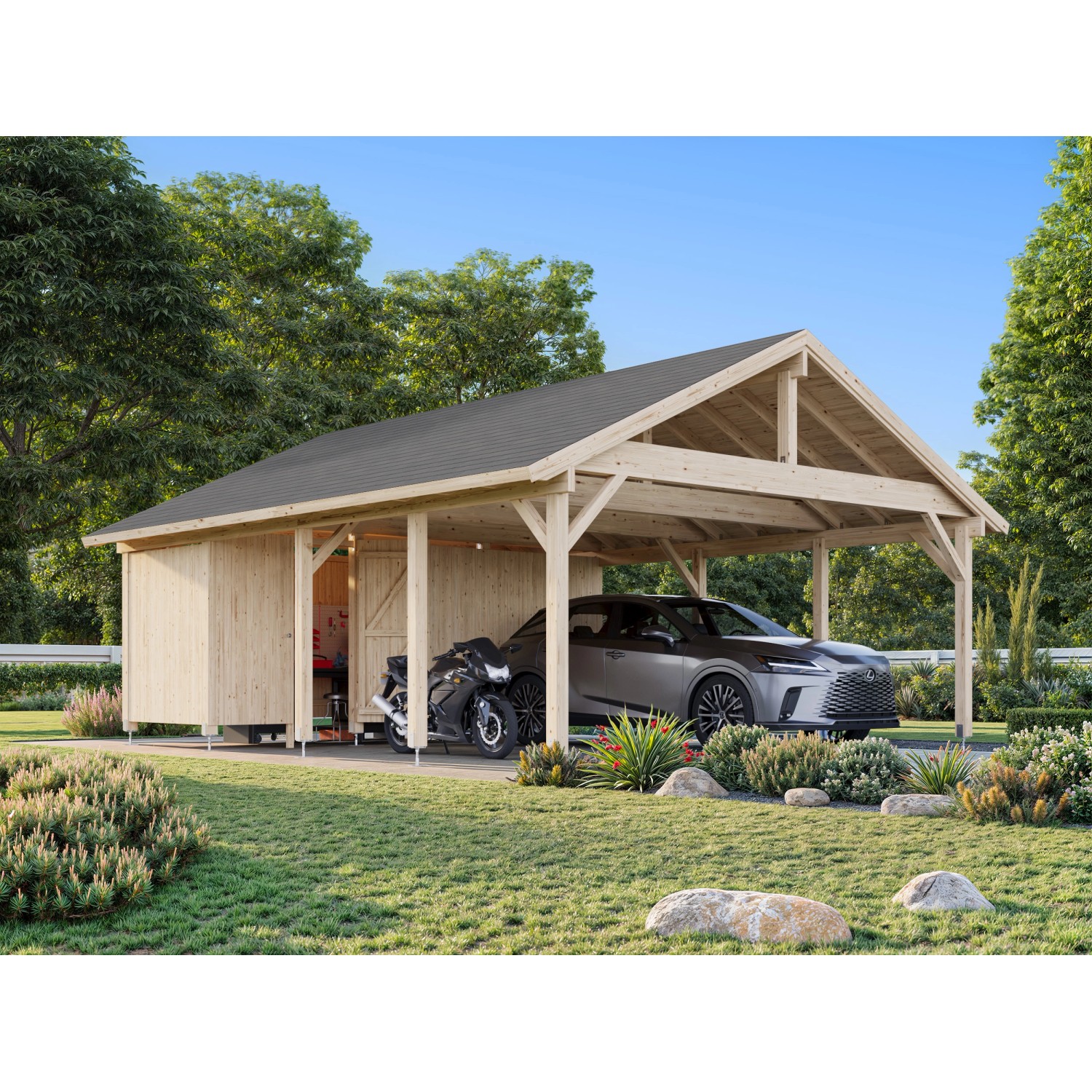 Palmako Carport Robert mit Geräteraum 555 x 363 cm Lackiert Weiß FSC®