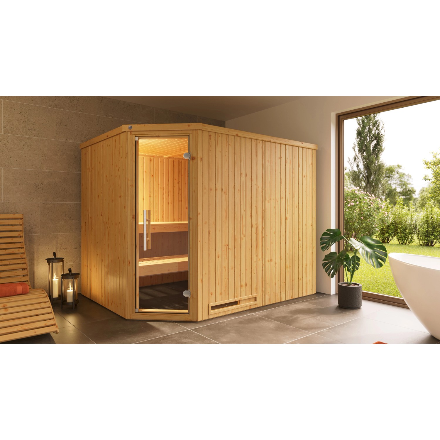 Weka Element-Ecksauna Varberg 4 o. Ofen Glastür