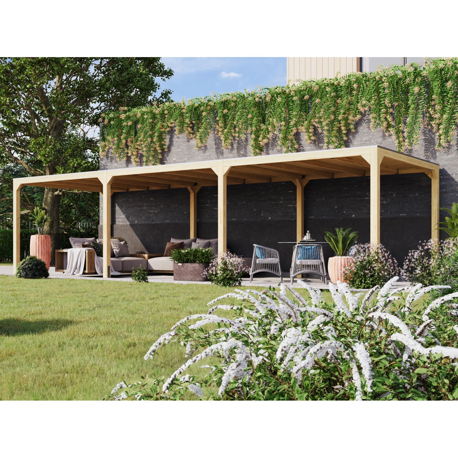 Karibu Pavillon Set Fyrkant Naturbelassen mit zwei Verlängerungen