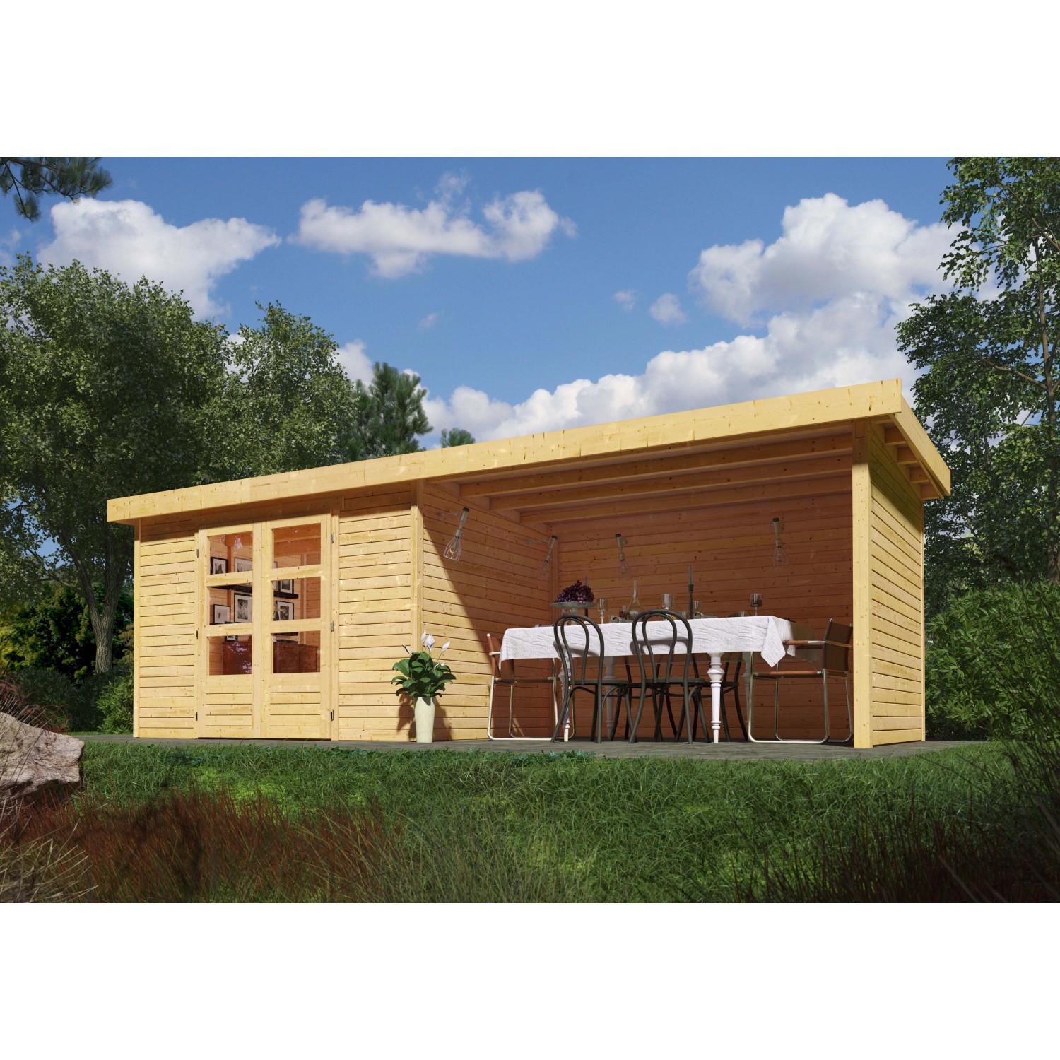 Karibu Holz-Gartenhaus Boras Natur Flachdach Unbehandelt 298 cm x 242 cm