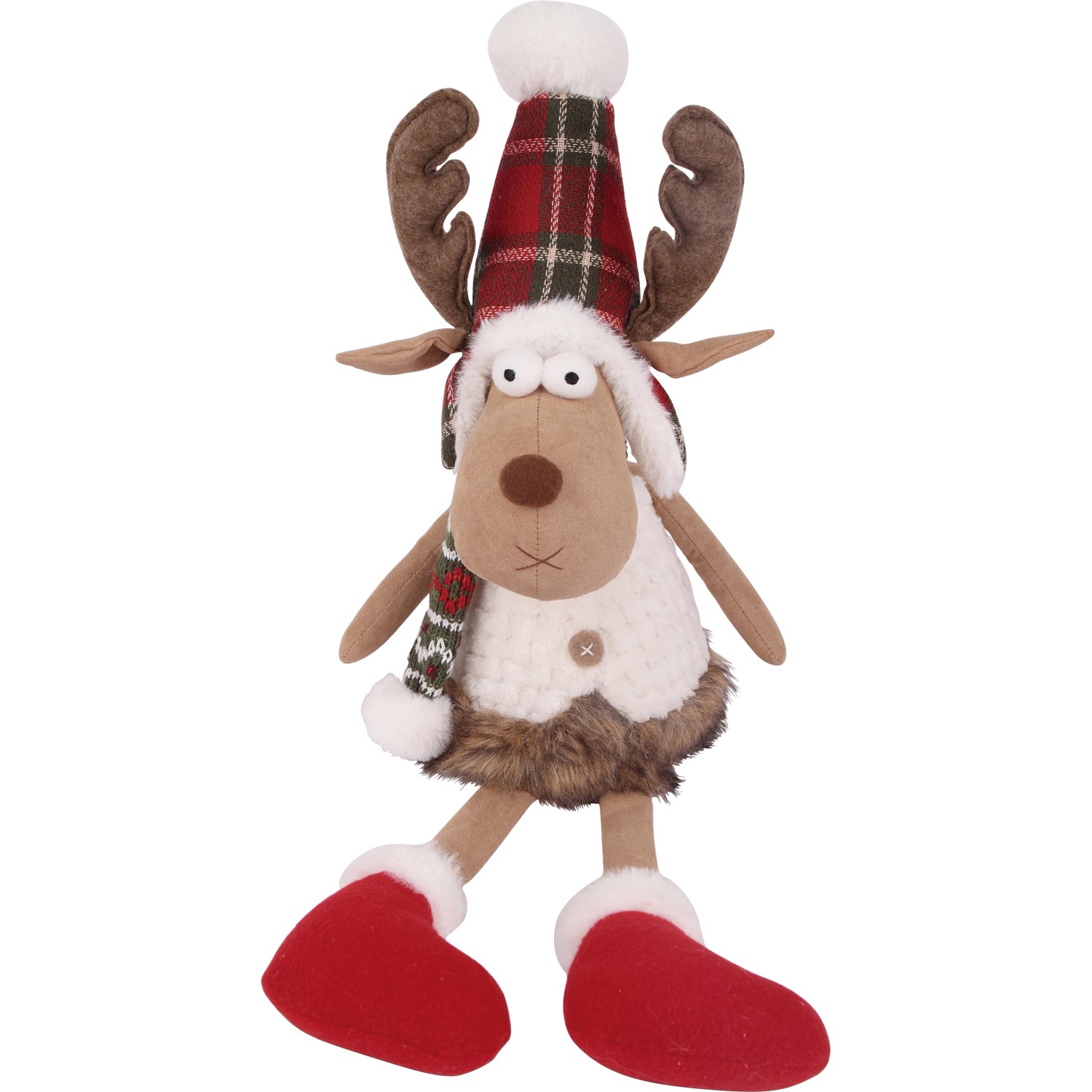 Stoff-Rentier Sitzend Rot-Grün