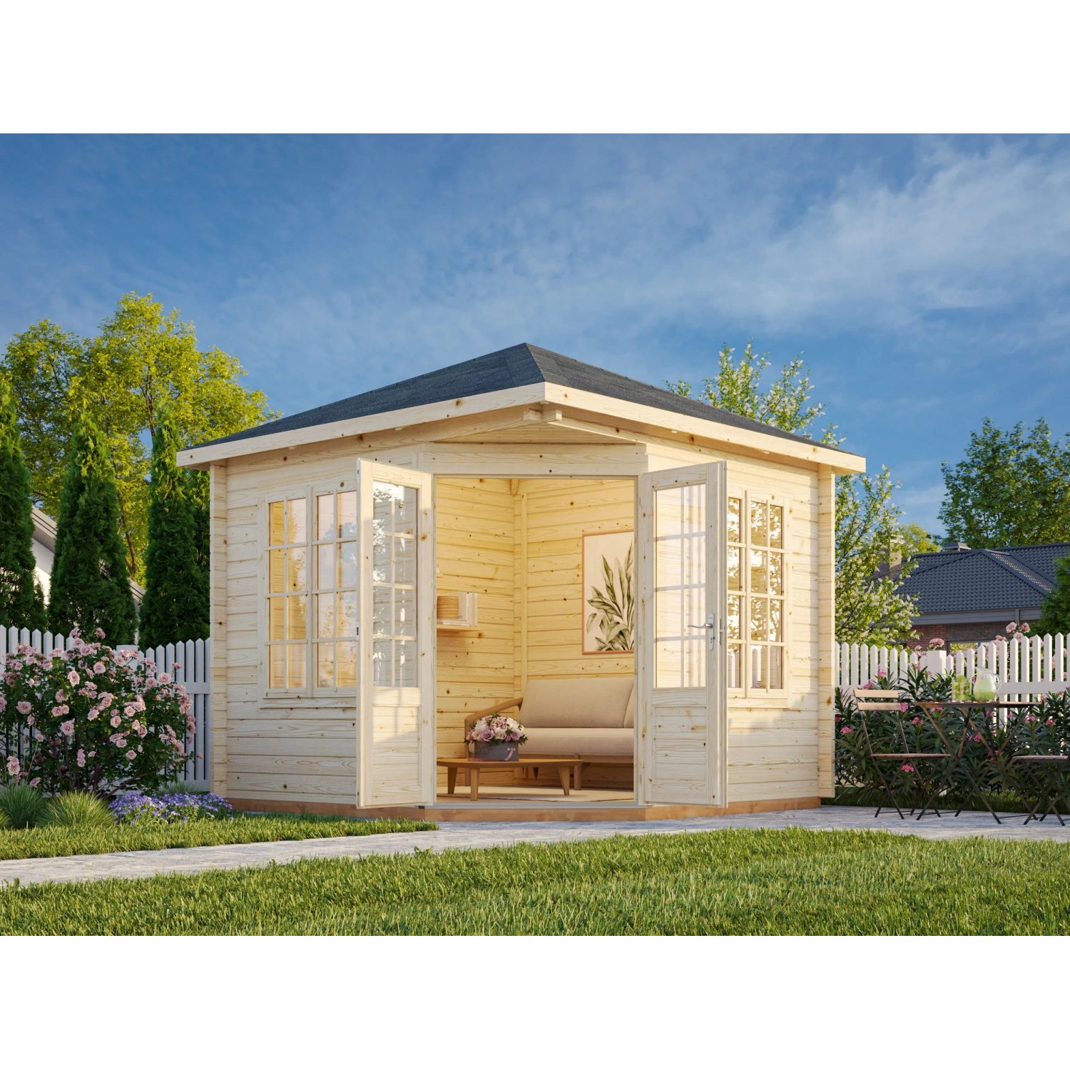 Palmako Holz-Pavillon Melanie klar tauchgrundiert BxT: 280 cm x 280 cm