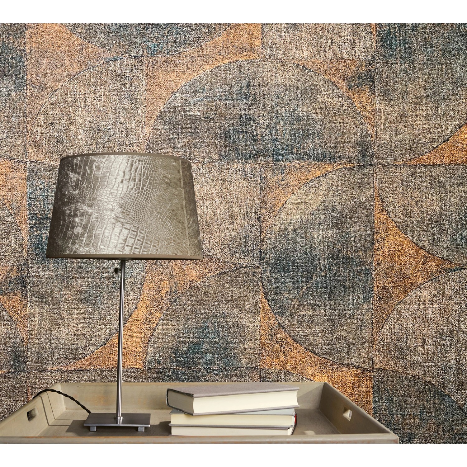 Marburg Vliestapete Vintage Deluxe geometrische Struktur Kupfer-Anthrazit FSC®