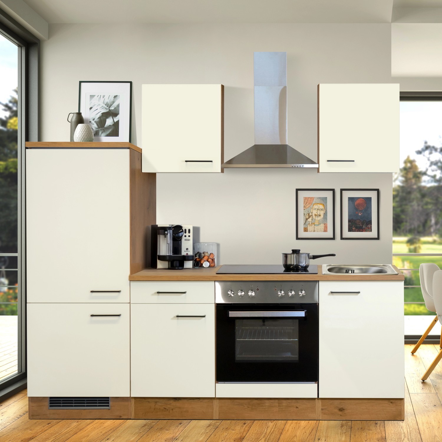 Flex-Well Exclusiv Küchenzeile Vintea 220 cm Magnolia matt-Lancelot Oak