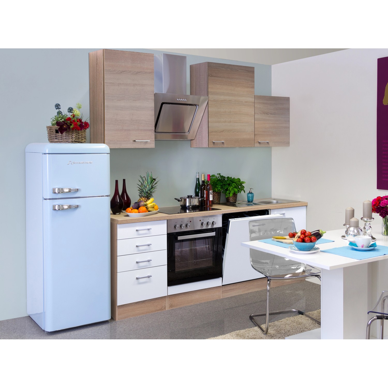 Flex-Well Classic Küchenzeile Florida 220 cm Sonoma Eiche-Weiß-Sonoma Eiche