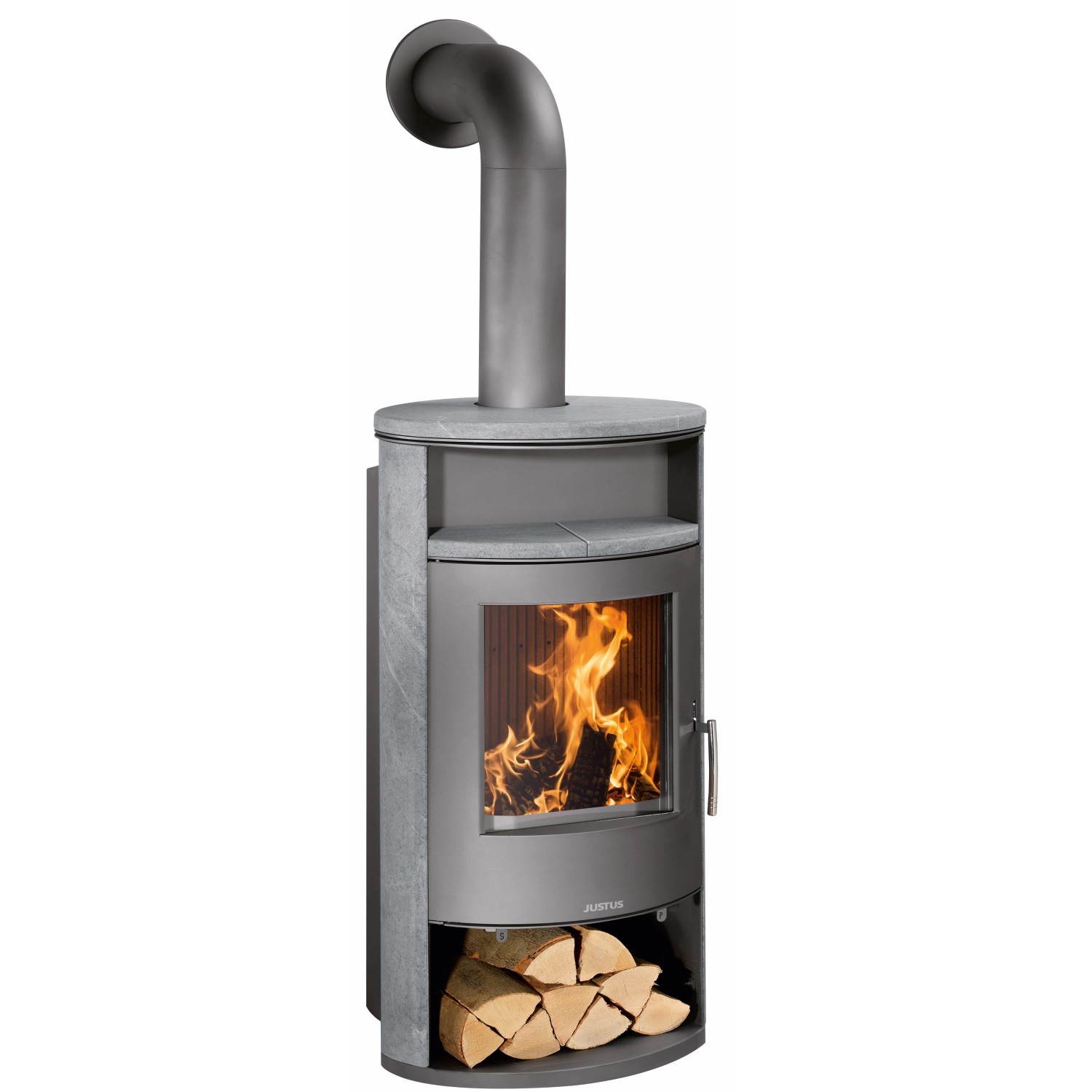 Justus Kaminofen Island Aqua Speckstein-Verkleidung Gussgrau 10 kW EEK: A+