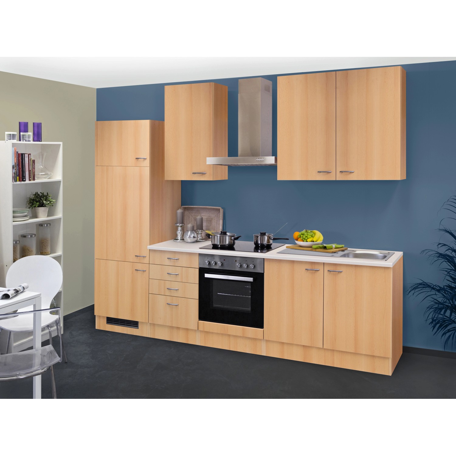 Flex-Well Classic Küchenzeile Nano 270 cm Buche Nachbildung