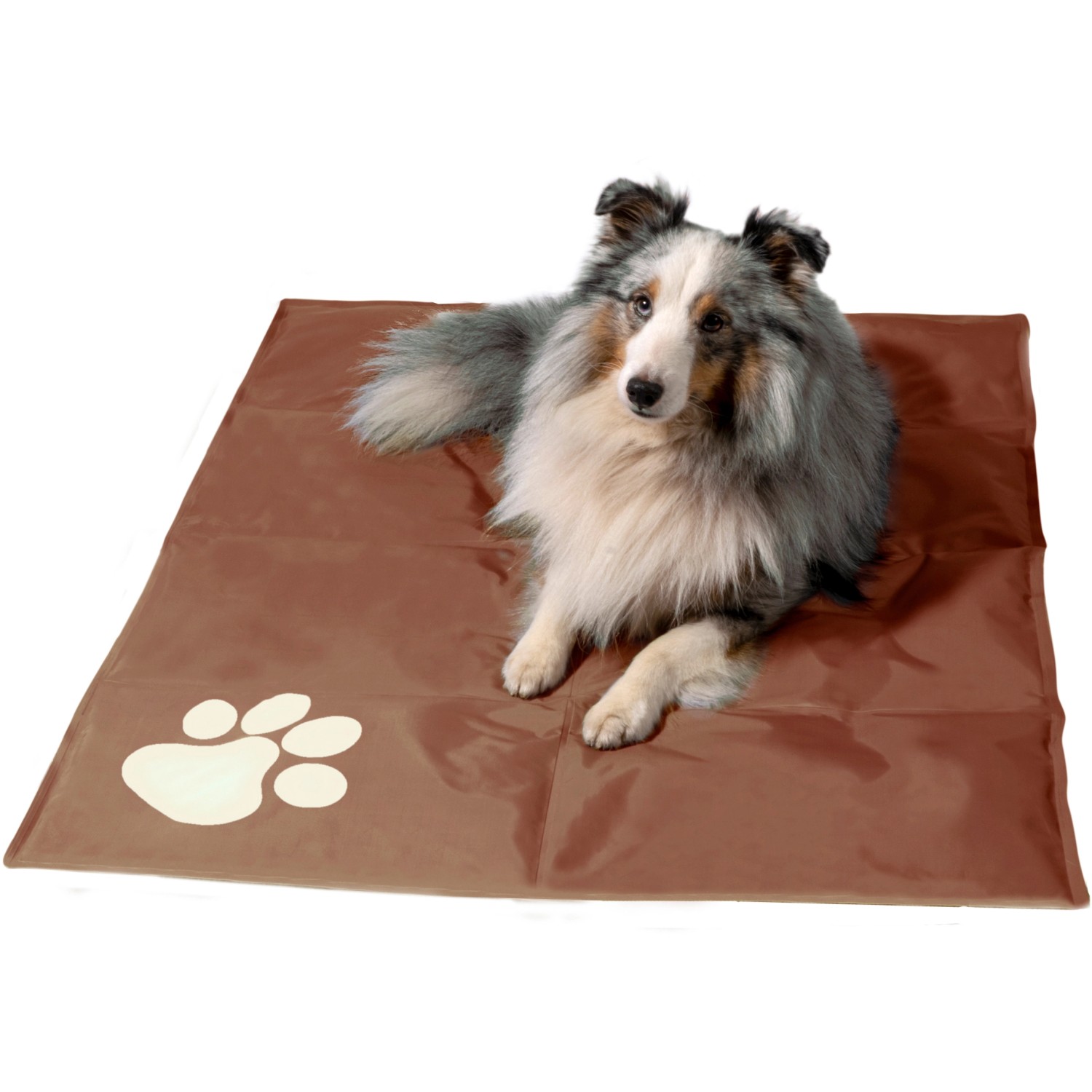 Dobar Große Kühlmatte für Hunde mit Pfoten Muster 99,5 x 70 cm Braun
