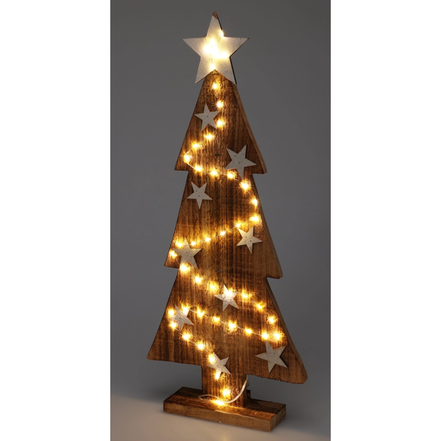 Weihnachtsbaum Holz mit LED 25 cm x 6 cm x 54 cm Natur