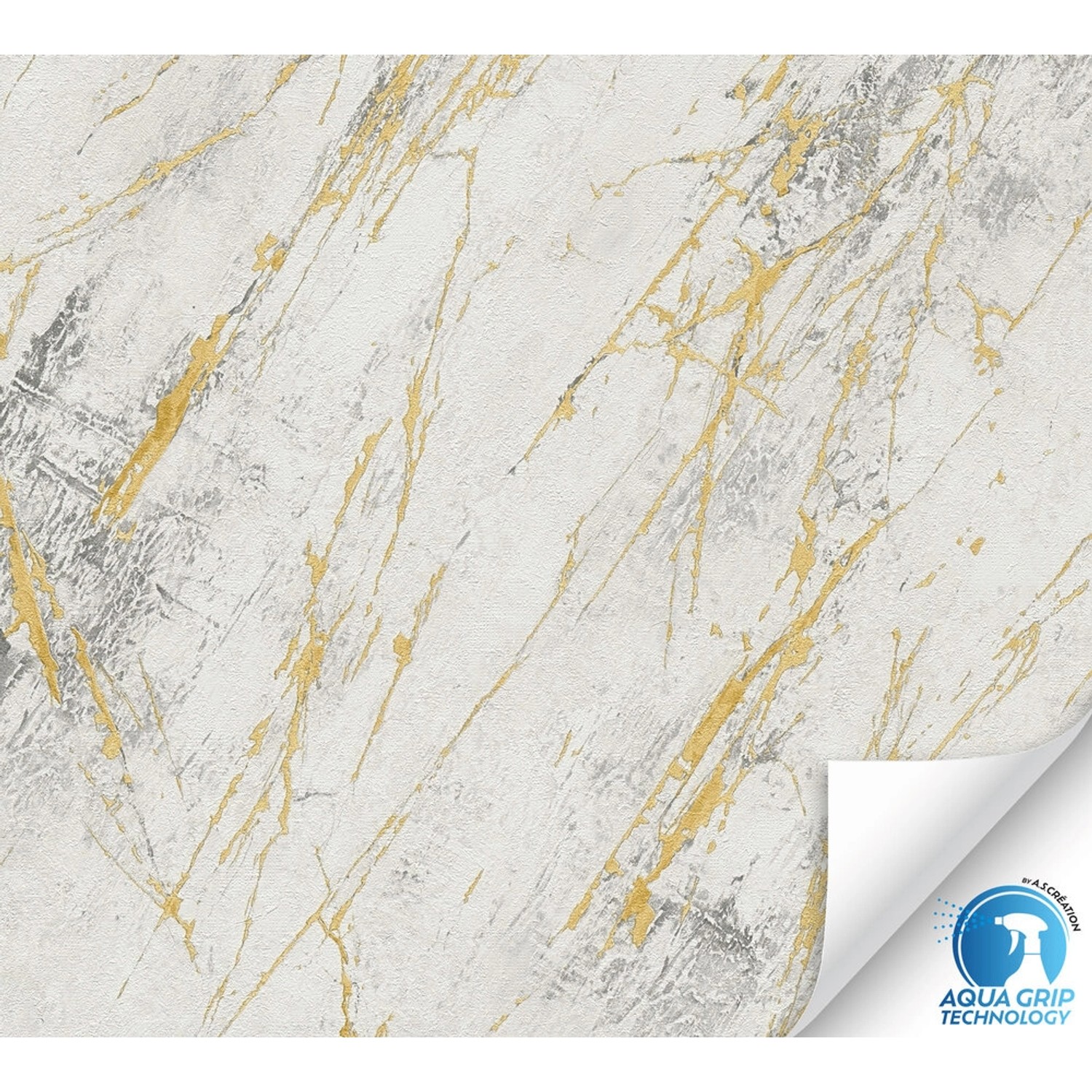 A.S. Création Vorgeleimte Vliestapete Marmoroptik Grau und Gold 10,05 m x 0,53 m