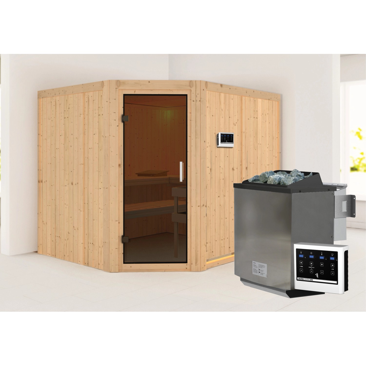Karibu Sauna mit Bio-Ofen externe Stg.Natur