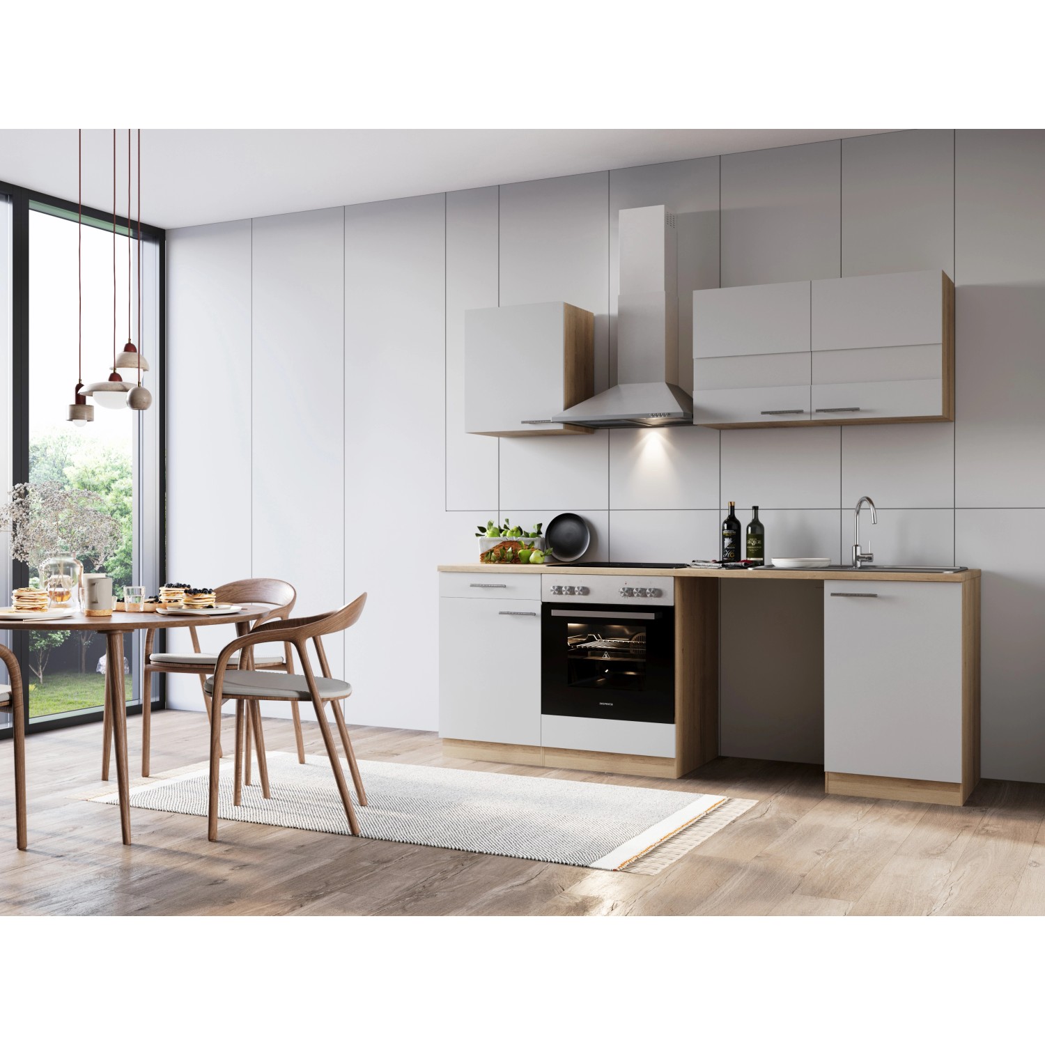 Respekta Küchenblock Merle 220 cm Eiche Weiß mit Waschmaschinen-Nische