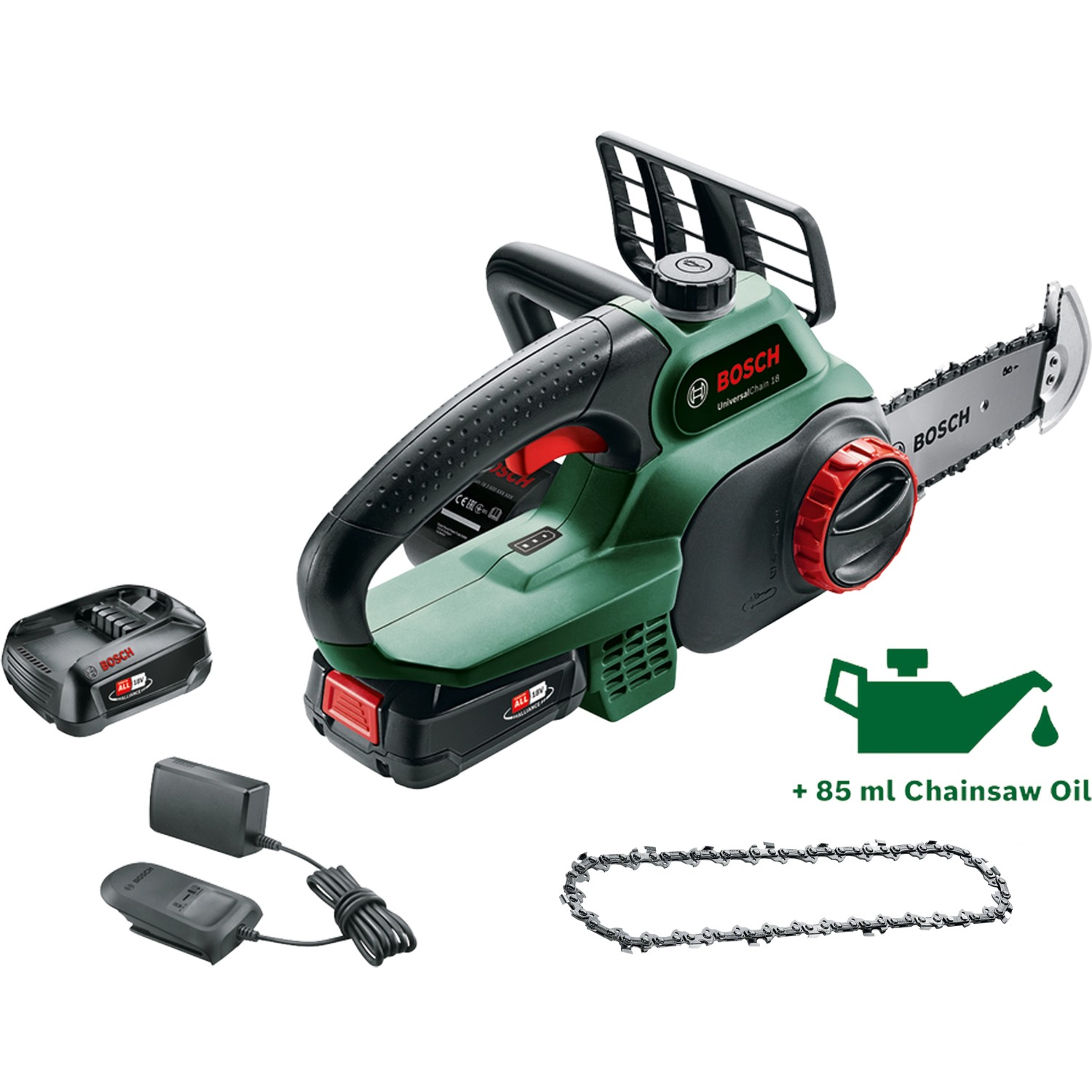 Bosch Akku-Kettensäge UniversalChain 18 inkl. 2 Akkus + Ersatzkette