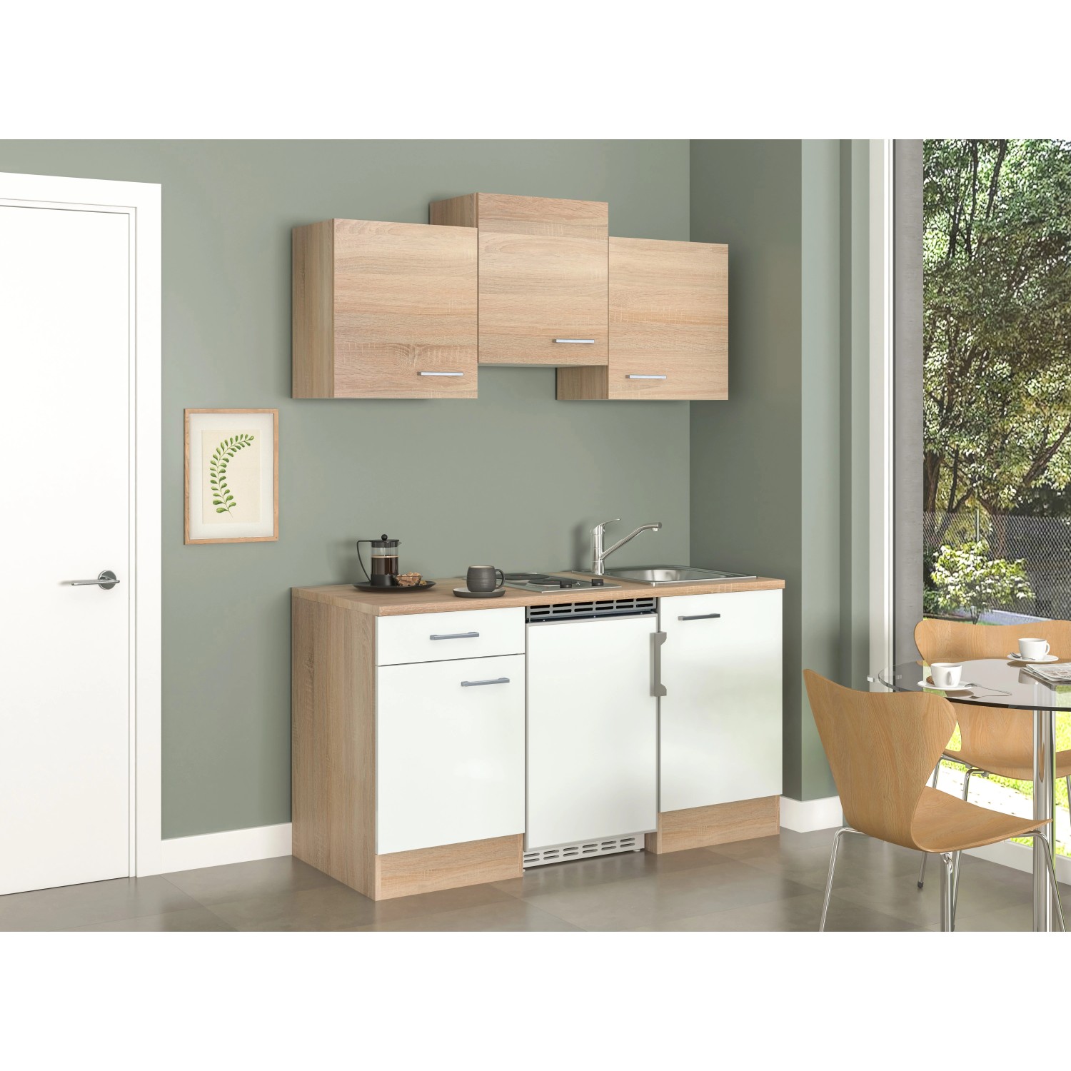 Flex-Well Classic Singleküche Florida 150 cm Weiß - Sonoma Eiche