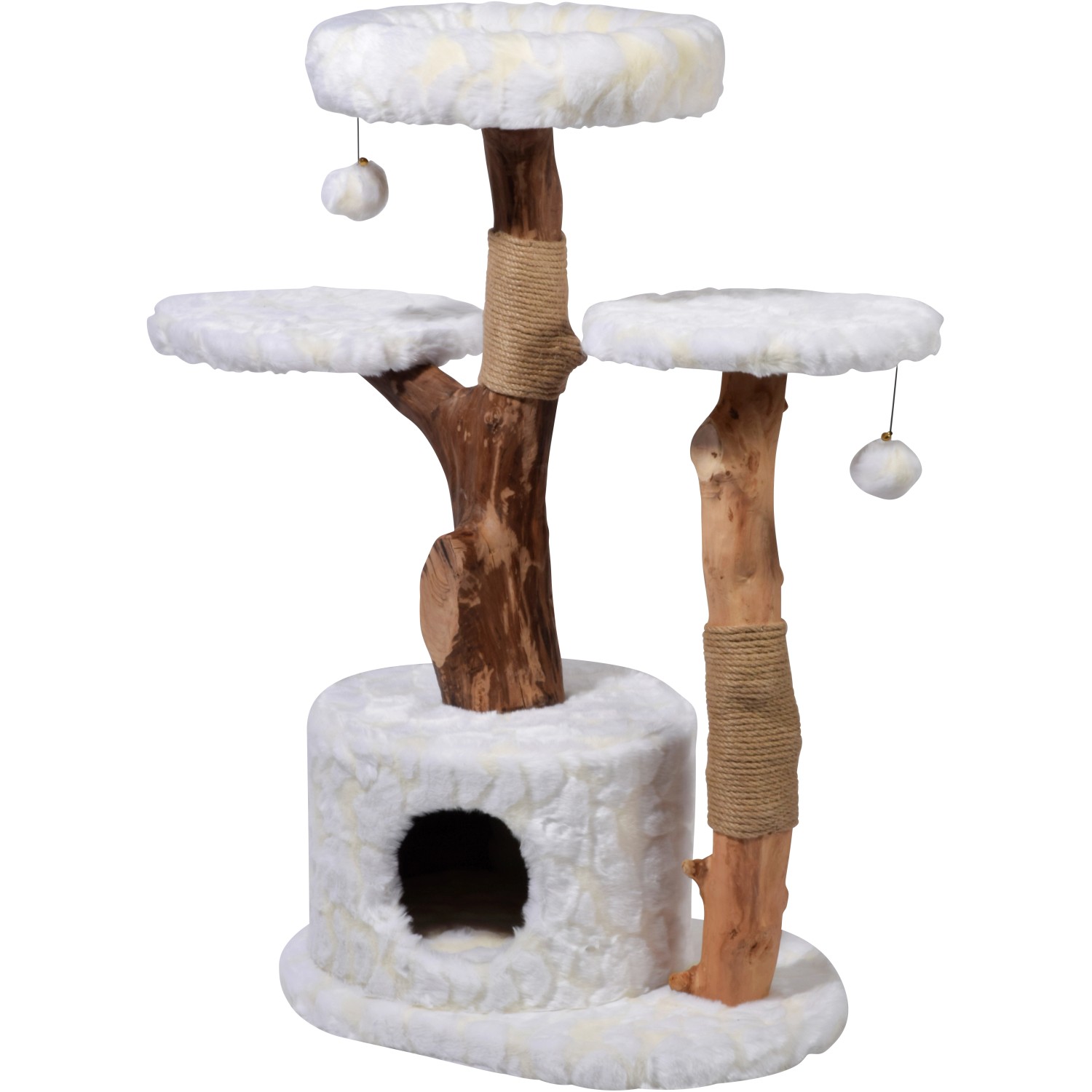 Dobar Kratzbaum Frosty mit 2 Naturstämmen Katzenhöhle Weiß 102 x 60 x 45 cm FSC®