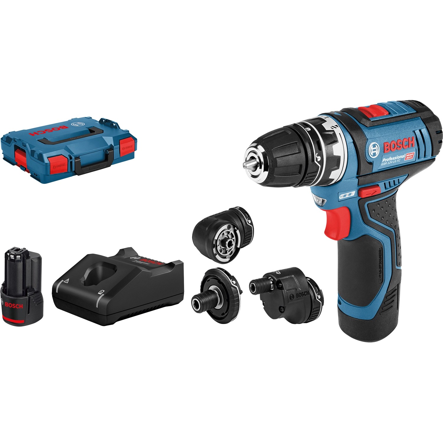 Bosch Professional Akku-Bohrschrauber GSR 12V-15 FC mit 2x2Ah, Zubehör in L-Boxx