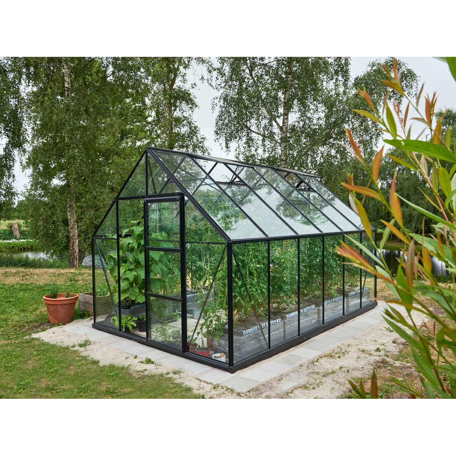 Halls Gewächshaus Universal 128 Universal Schwarz 9,9 m² inkl. Fundamentrahmen
