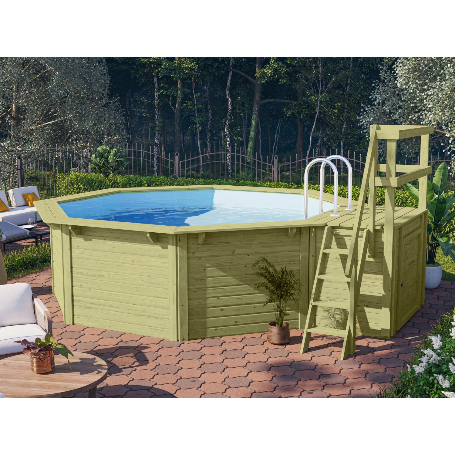 Karibu Pool Modell 1 Set inkl. Filteranlage Skimmer mit Sonnenterrasse