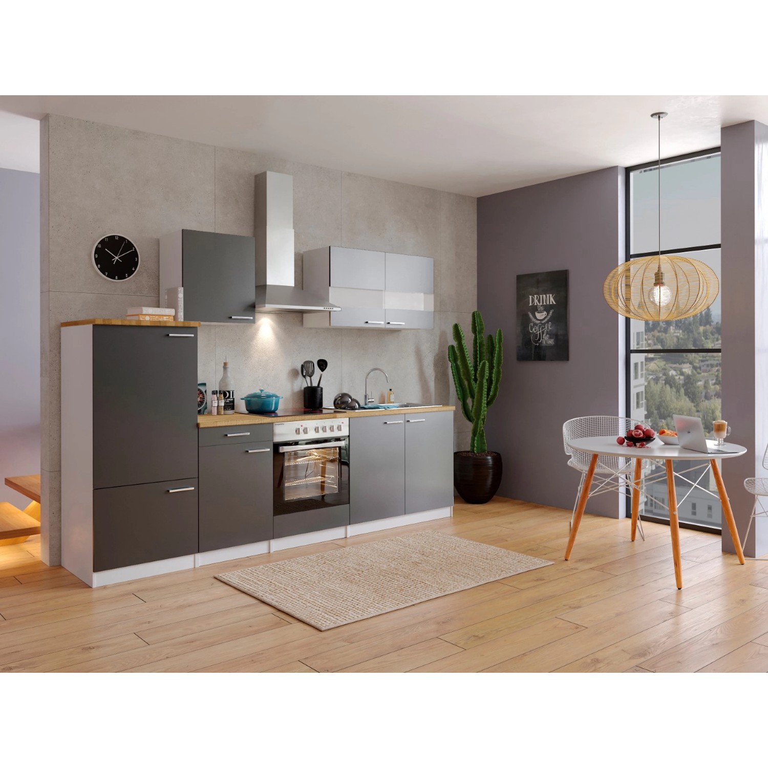 Respekta Küchenzeile KB270WGC 270 cm Grau-Weiß