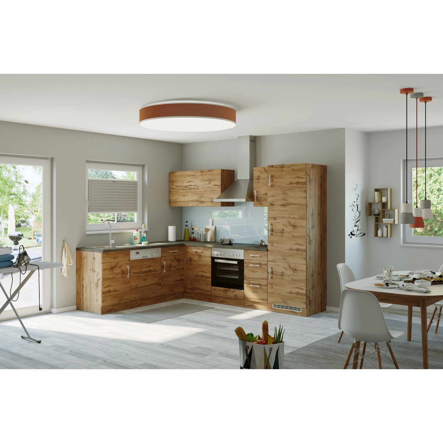 Held Möbel Küchenzeile Sorrento 210/ 270 cm Wotaneiche o. E-Geräte Winkel
