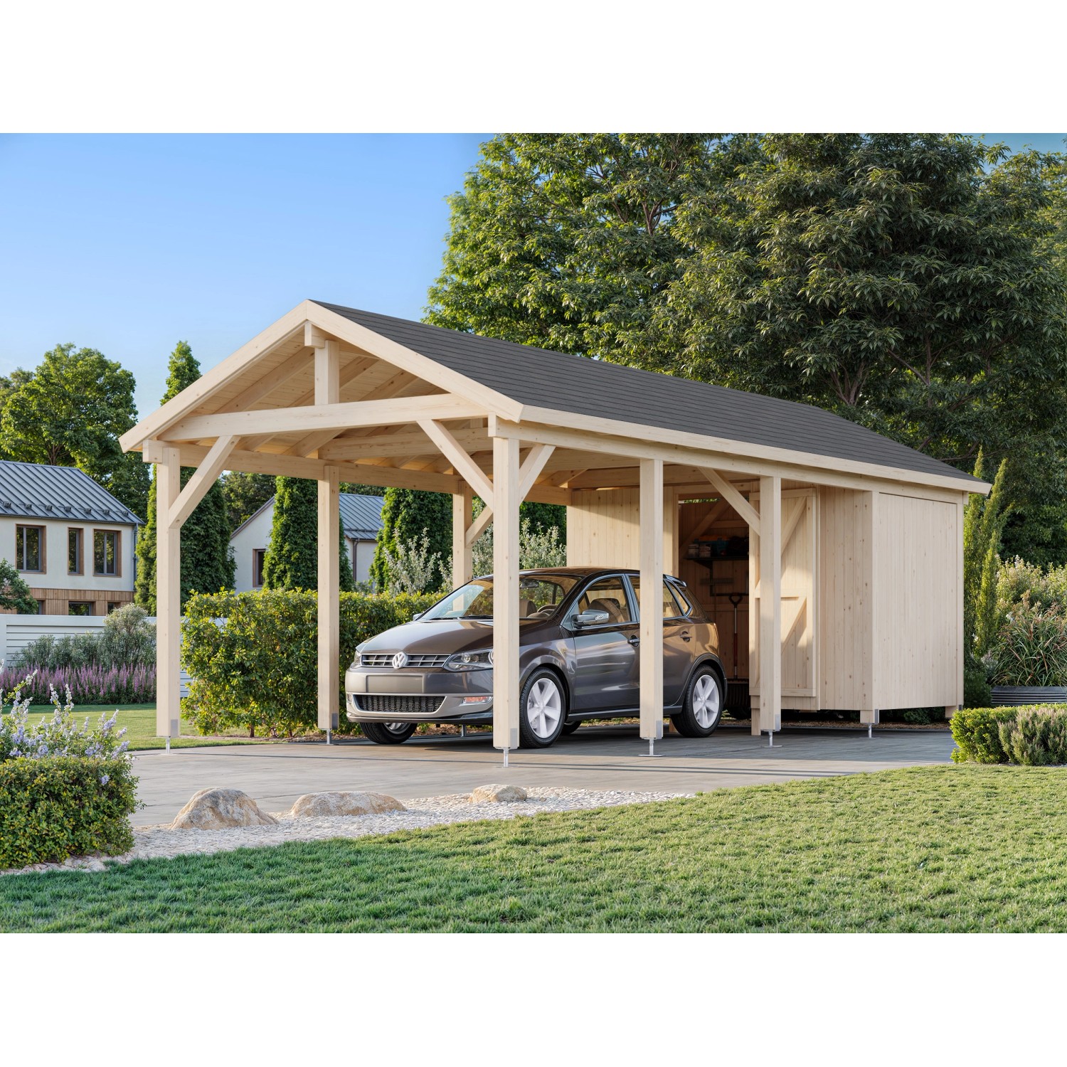 Palmako Carport Robert mit Geräteraum 315 x 732 cm Lackiert Weiß FSC®