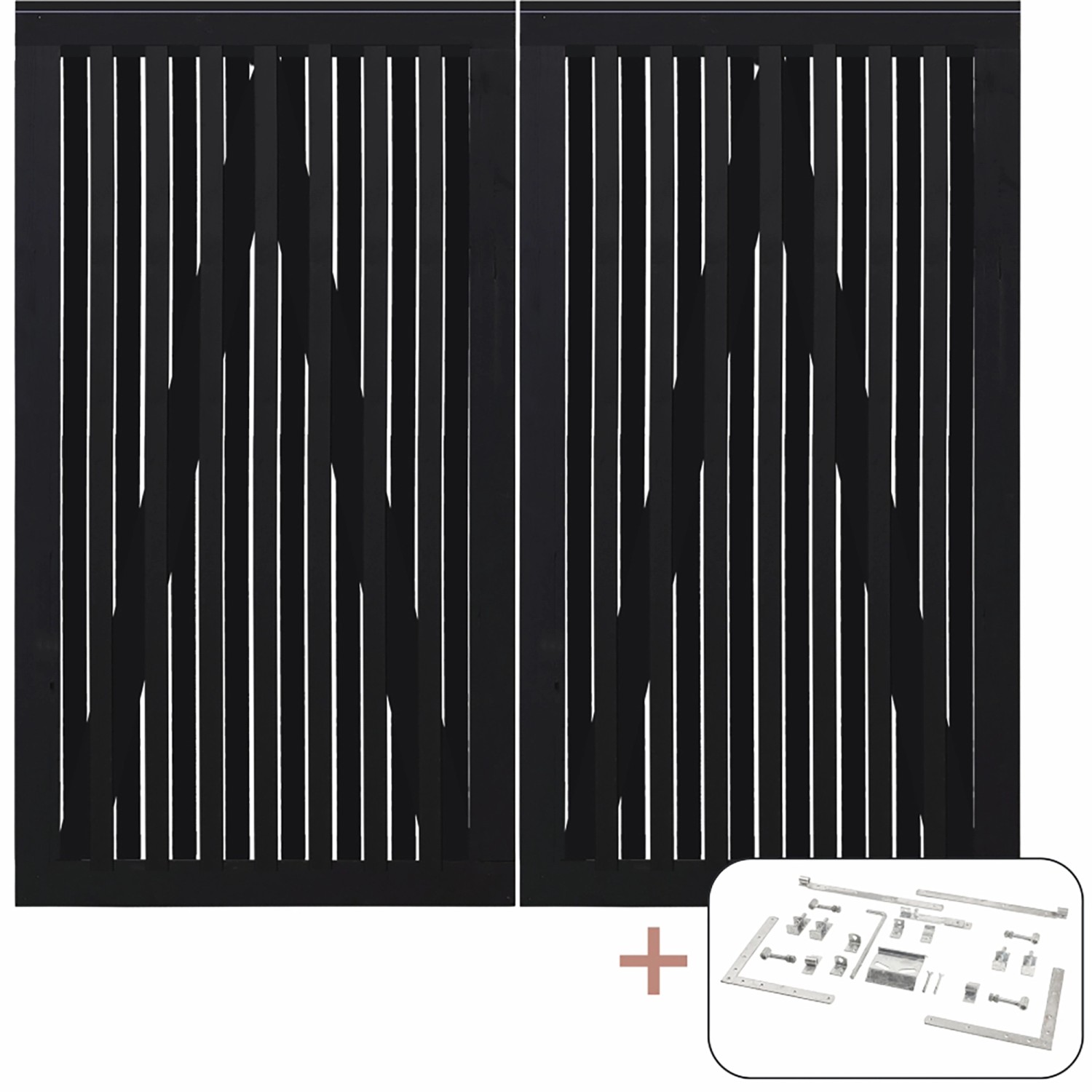 Plus Holz Doppeltor Nagano Nadelholz Schwarz 200 cm x 180 cm