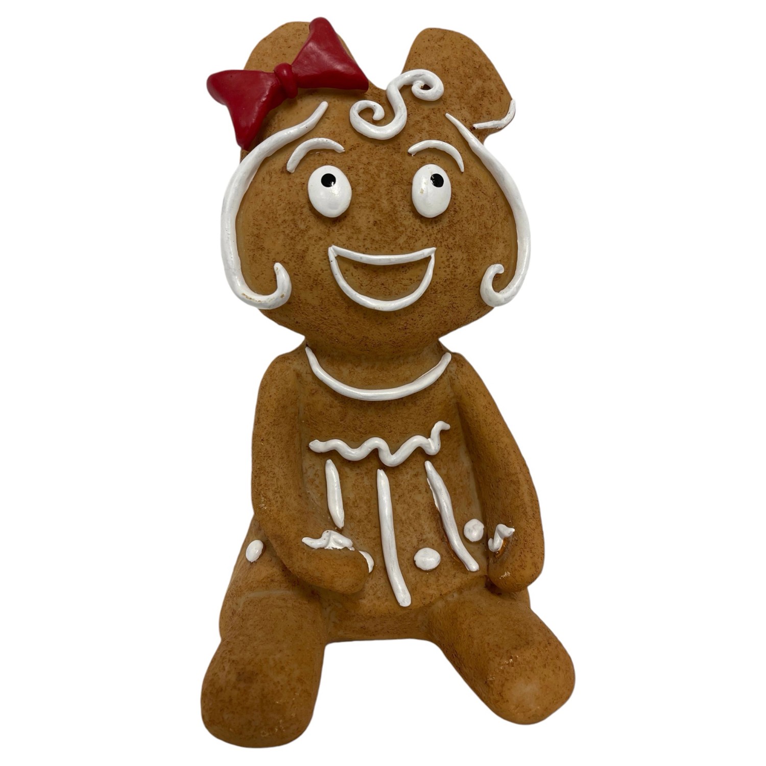 Deko-Weihnachtsfigur Lebkuchenfrau Sitzend Klein 24 cm Braun-Weiß