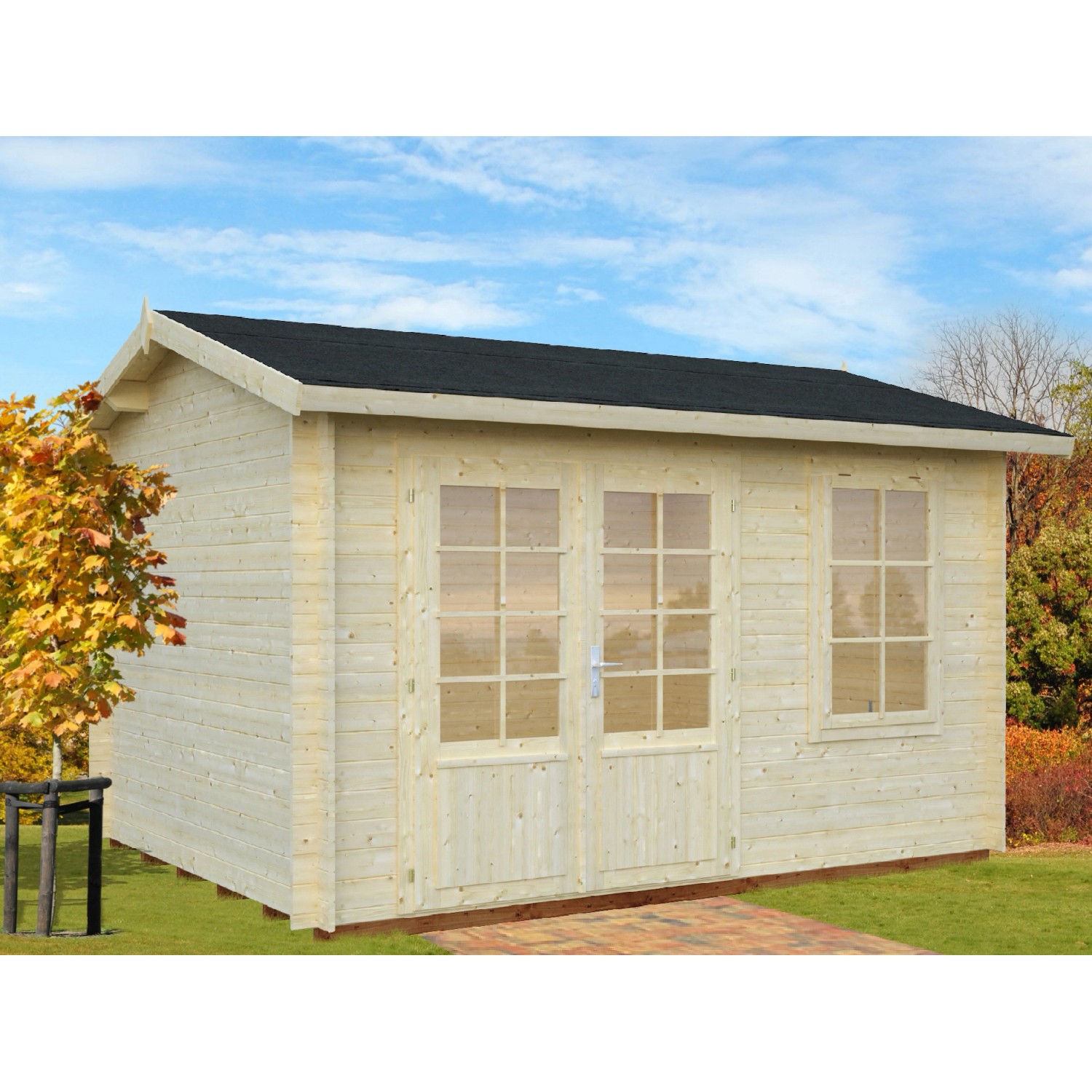 Palmako Iris Holz-Gartenhaus Natur Satteldach Unbehandelt 360 cm x 276 cm