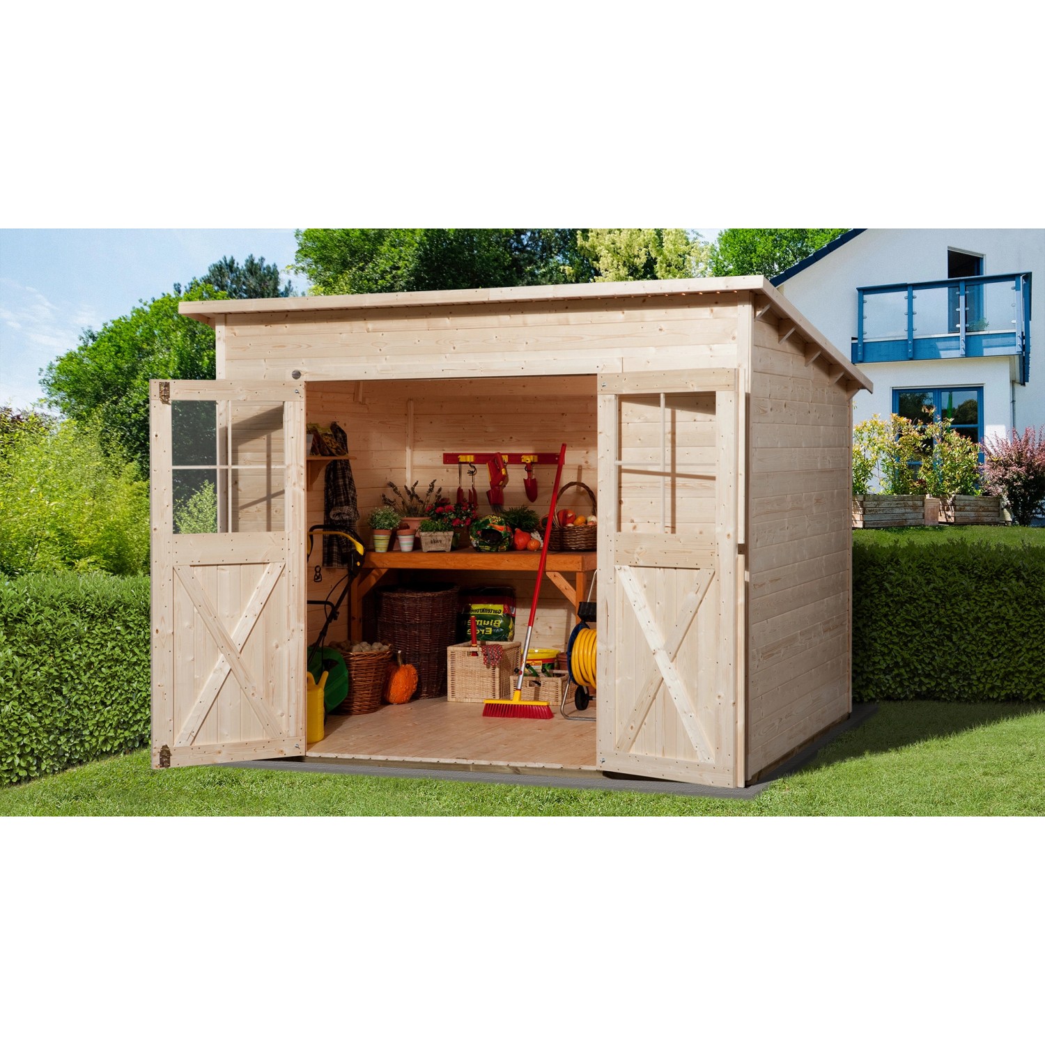 Weka Holz-Gartenhaus Triest Pultdach Unbehandelt 299 cm x 299 cm